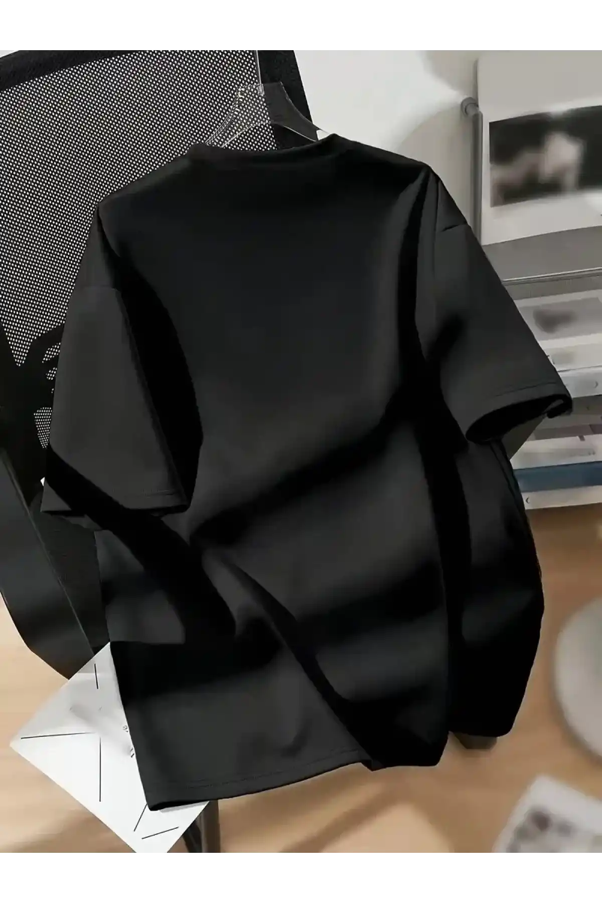 20/1 Penye Compack New York Baskılı Oversize Kısa Kol Bisiklet Yaka T-shirt - Siyah