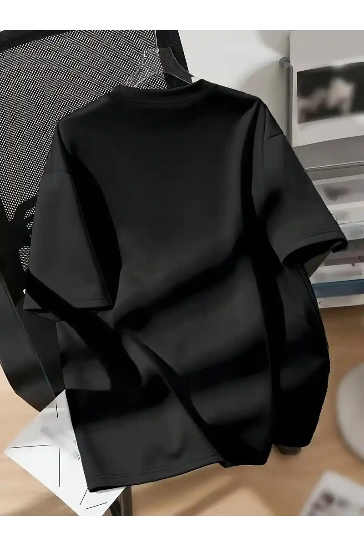 20/1 Penye Compack Spider Baskılı Oversize Unisex Kısa Kol Yazlık T-shirt - Siyah