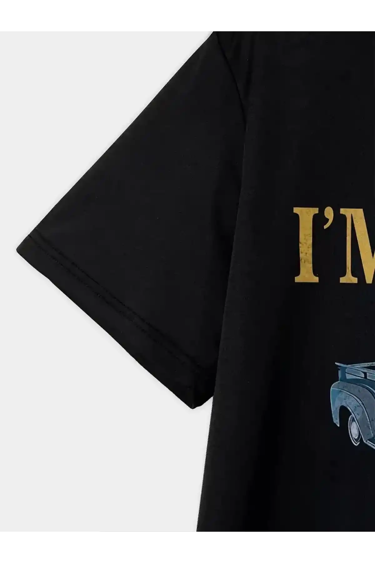 Erkek Vintage Araba Grafik T-Shirt - Ben Yaşlı Değilim Ben Bir Klasiğim Esprili Baskı  Nefes Alabilir Kumaş, Günlük Yaz ve Yıl Boyu Giyim için Oversize Kısa Kollu Tişört - Siyah