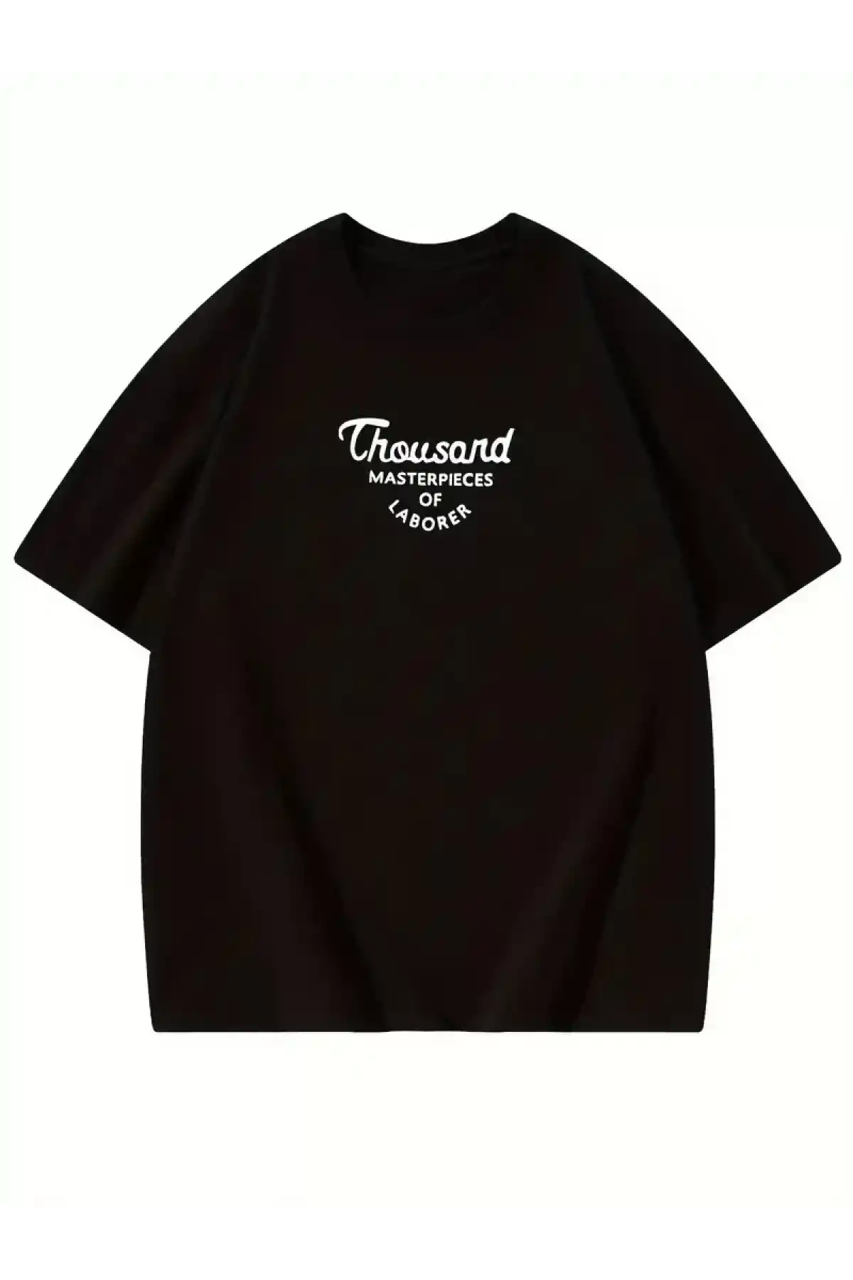 Thousand Ön Arka Baskılı Oversize Bisiklet Yaka T-shirt - Siyah