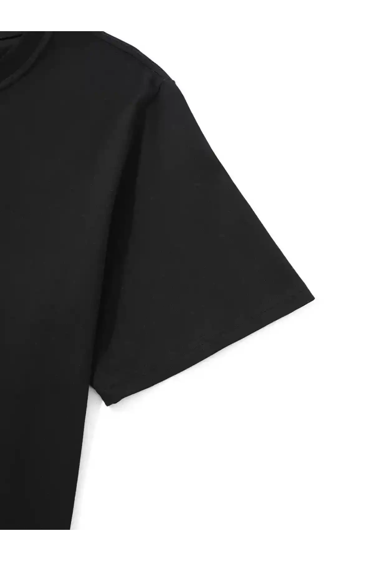 20/1 Penye Compack Palmiye Ön Baskılı Oversize Bisiklet Yaka Kısa Kol Yazlık T-shirt - Siyah