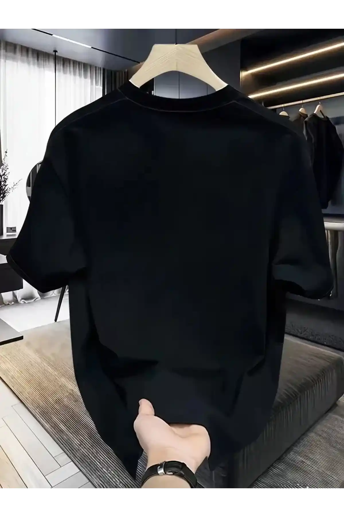 Rahat Bisiklet Yaka Tişört, Yaratıcı Karikatür Baskı - Yumuşak Polyester, Her Mevsim Giyilebilir- Siyah