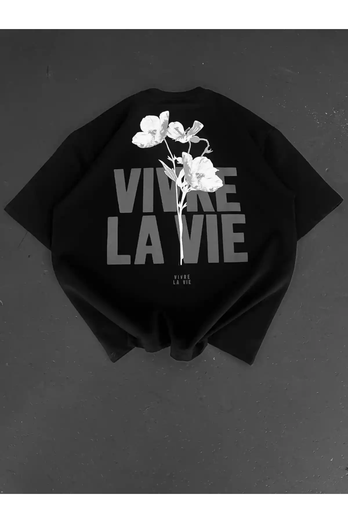 ERKEK Baskılı Oversize Bisiklet Yaka T-shirt - Siyah