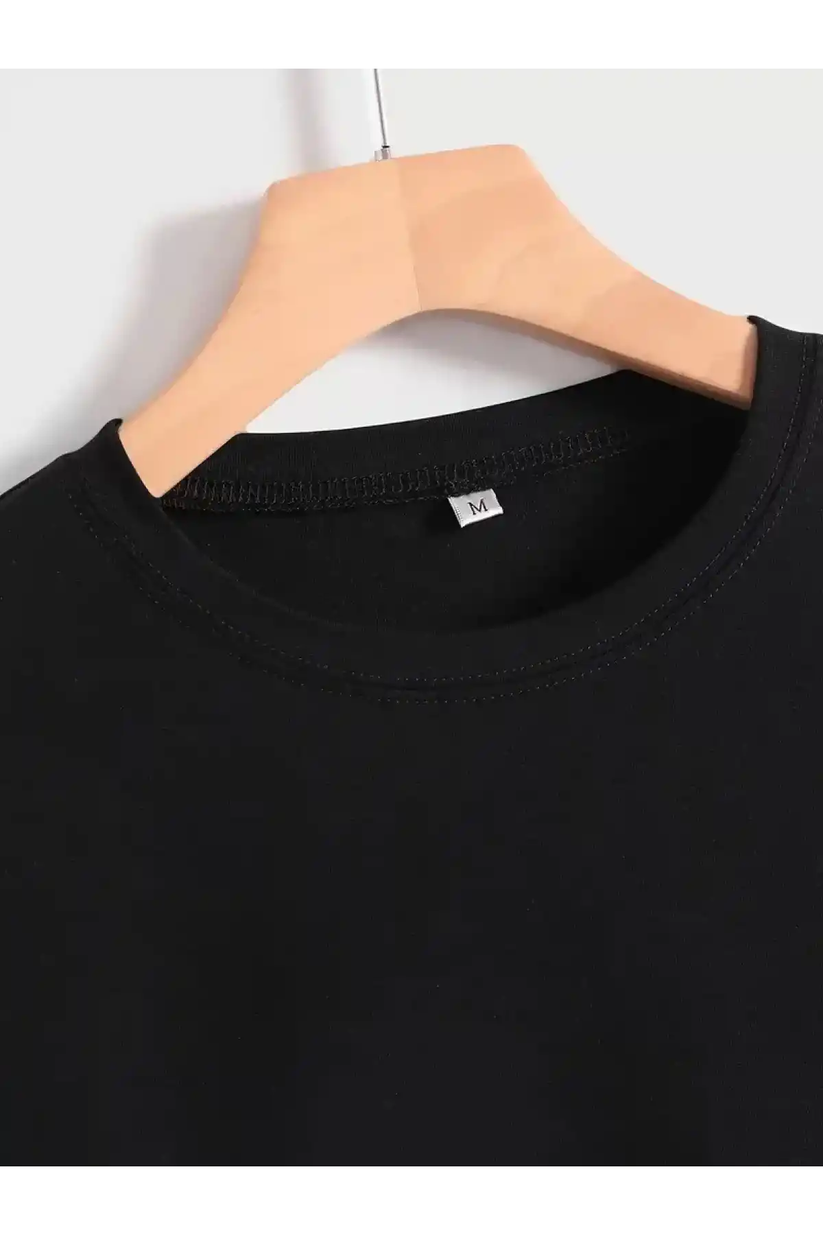 20/1 Penye Compack Baskılı Oversize Kısa Kol Bisiklet Yaka T-shirt - Siyah