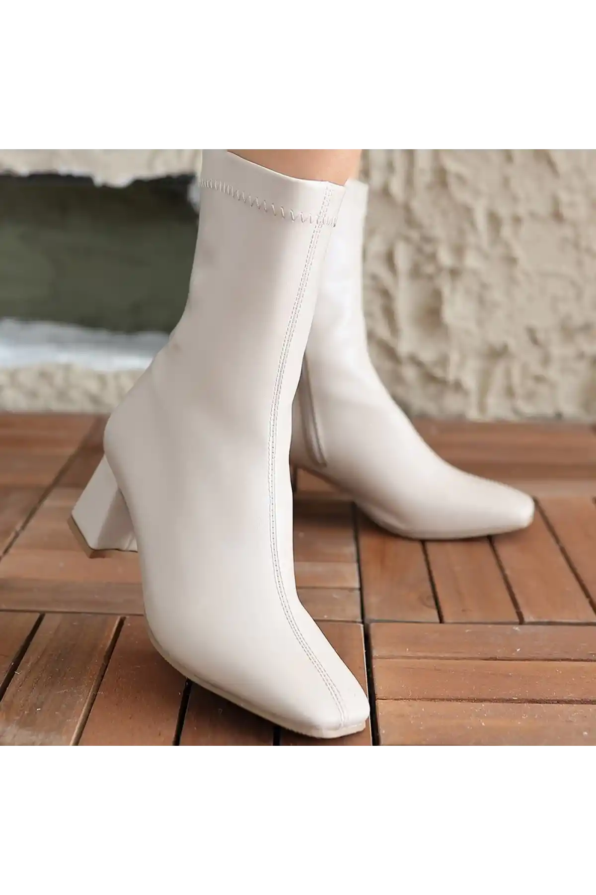 Birta Bej Cilt Streç Topuklu Bot - GC