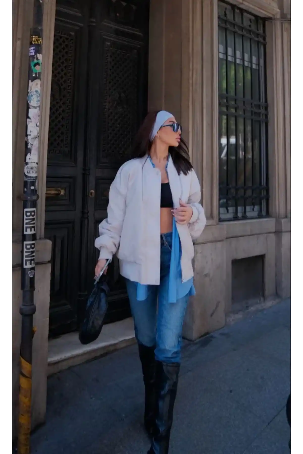 Kadın Prenıum Cepli Bomber Ceket Mont - Beyaz