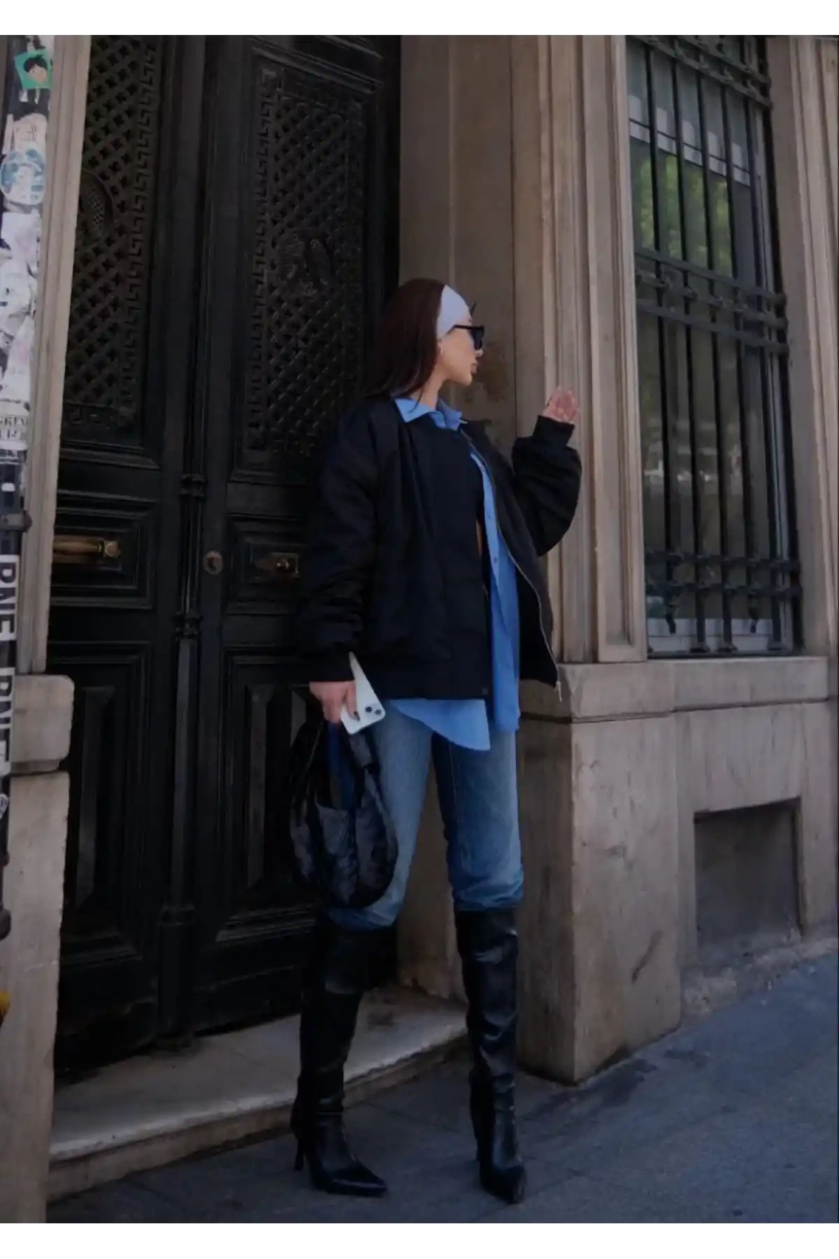 Cepli Bomber Ceket Mont - Siyah