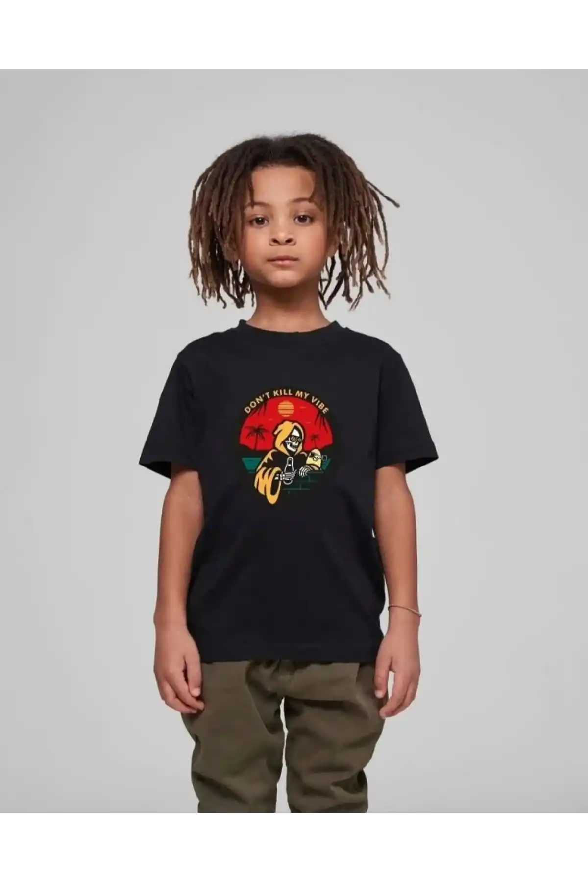 Çocuk Unisex Baskılı T-Shirt - Siyah