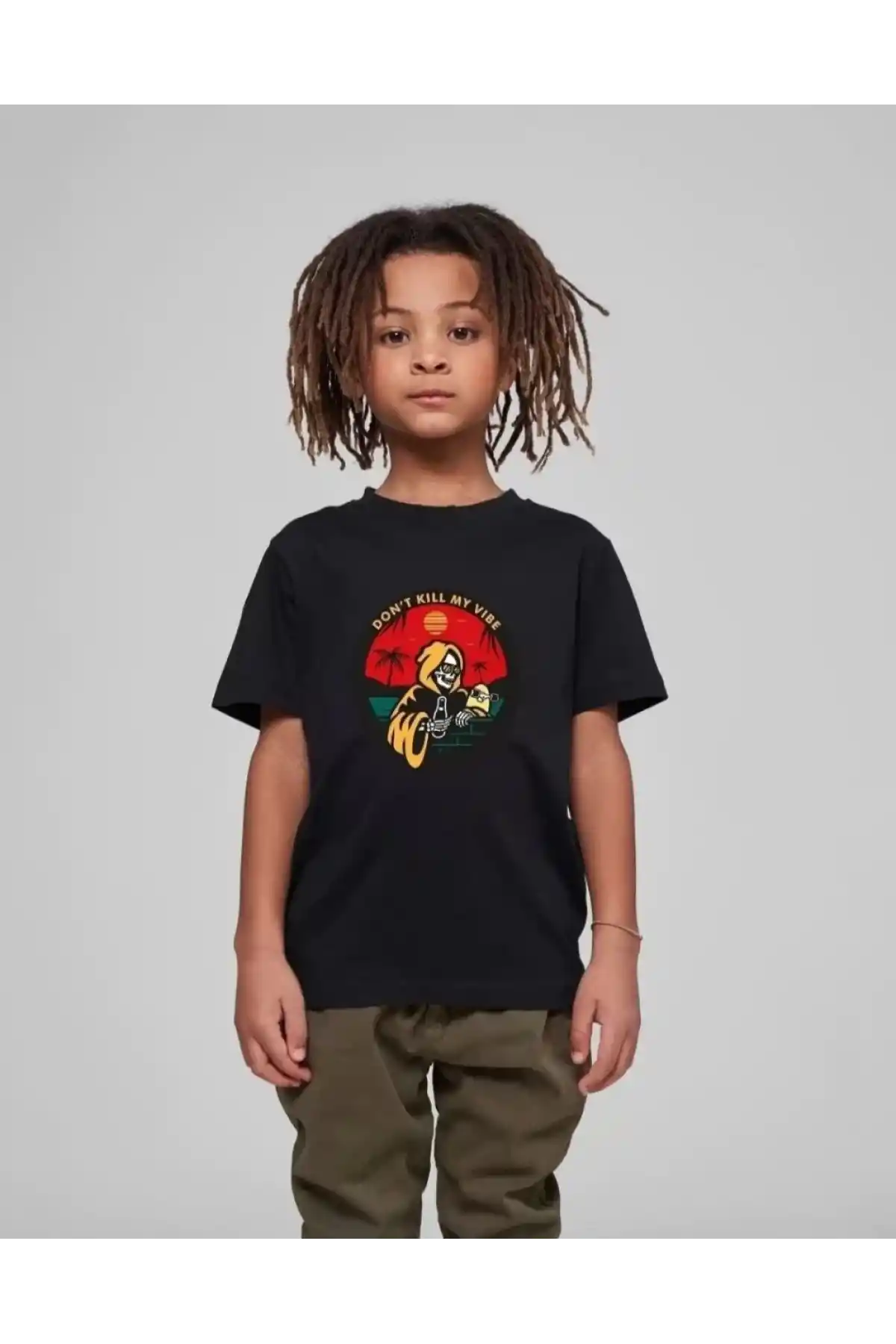 Çocuk Unisex Baskılı T-Shirt - Siyah