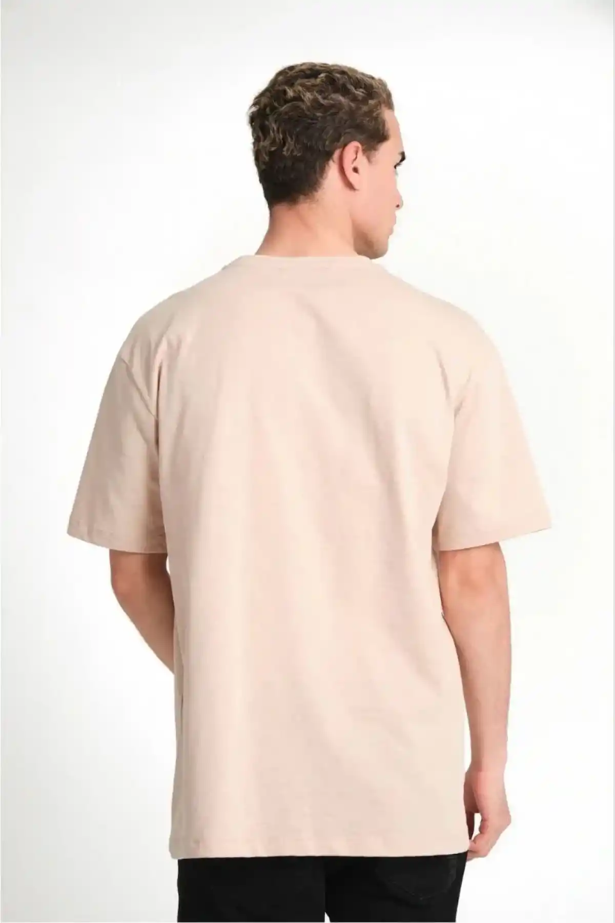 Erkek 24/1 Düz A Kalite Oversize T-shirt - Bej