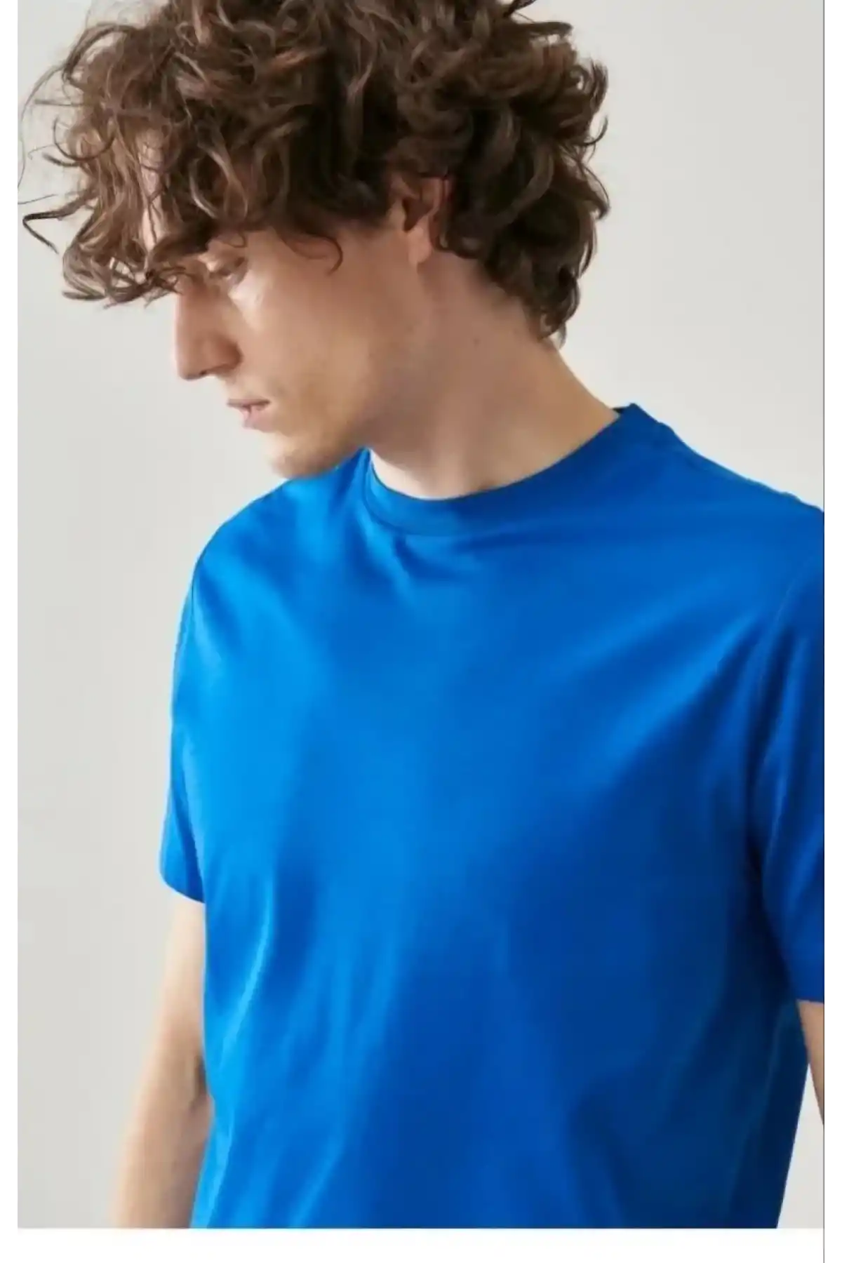 Erkek 24/1 Düz A Kalite Oversize T-shirt - Mavi