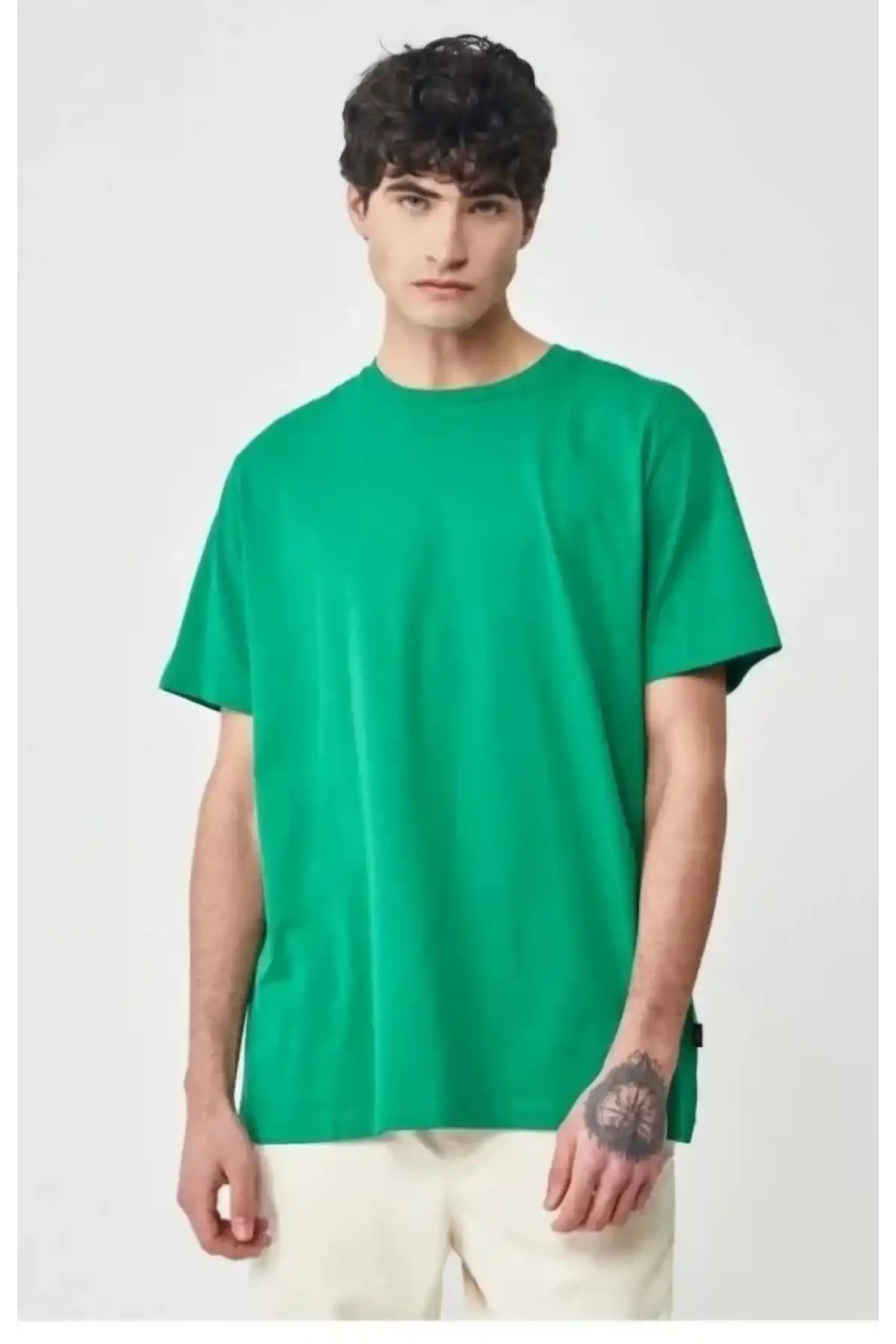 Erkek 24/1 Düz A Kalite Oversize T-shirt - Yeşil