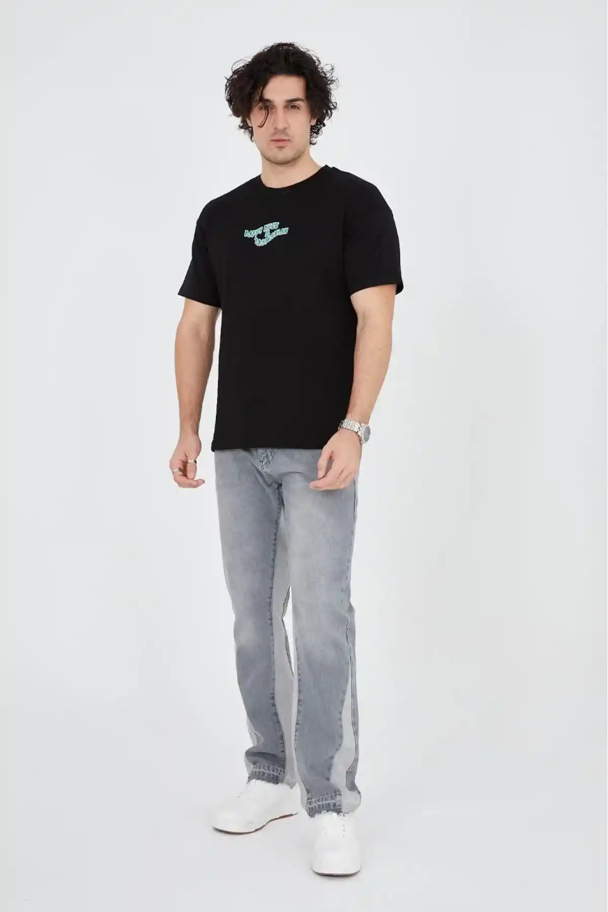 Erkek Baskılı 24/1 Penye T-Shirt - Siyah