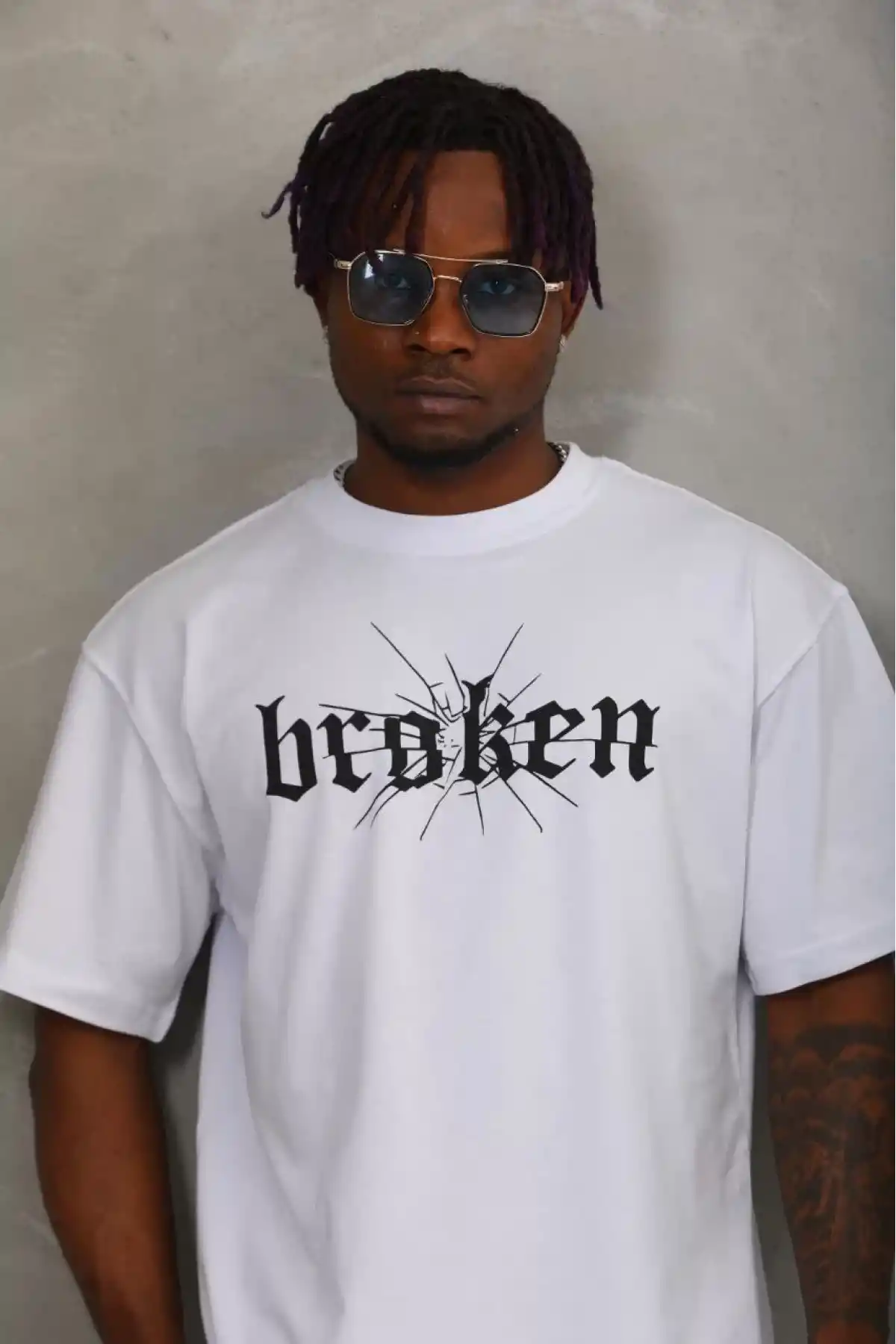 Unisex Oversize Baskılı Bisiklet Yaka T-Shirt - Beyaz