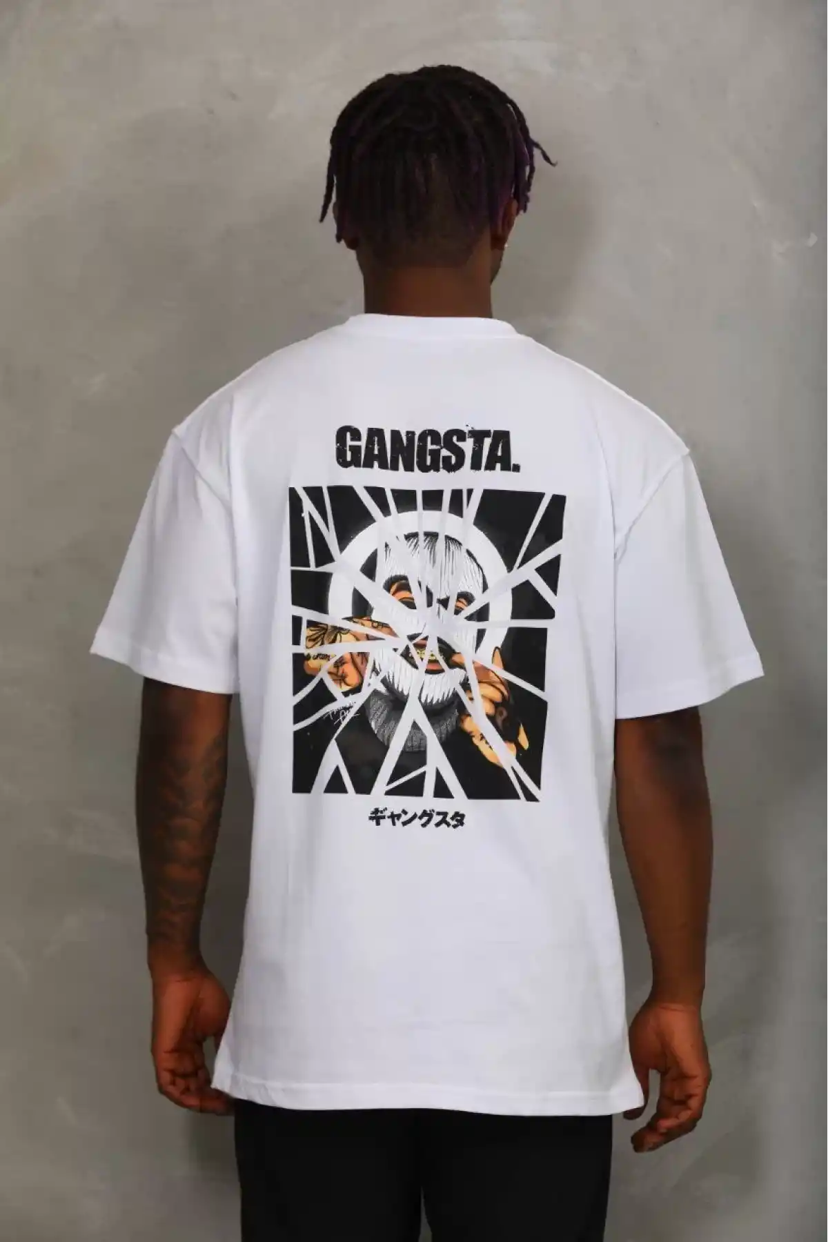 Unisex Oversize Baskılı Bisiklet Yaka T-Shirt - Beyaz