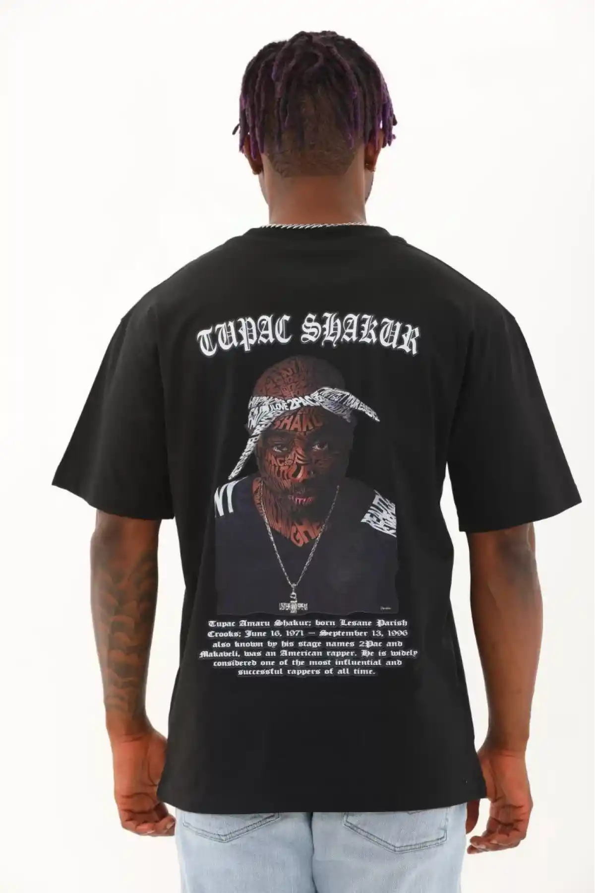 Unisex Oversize Baskılı Bisiklet Yaka T-Shirt - Siyah