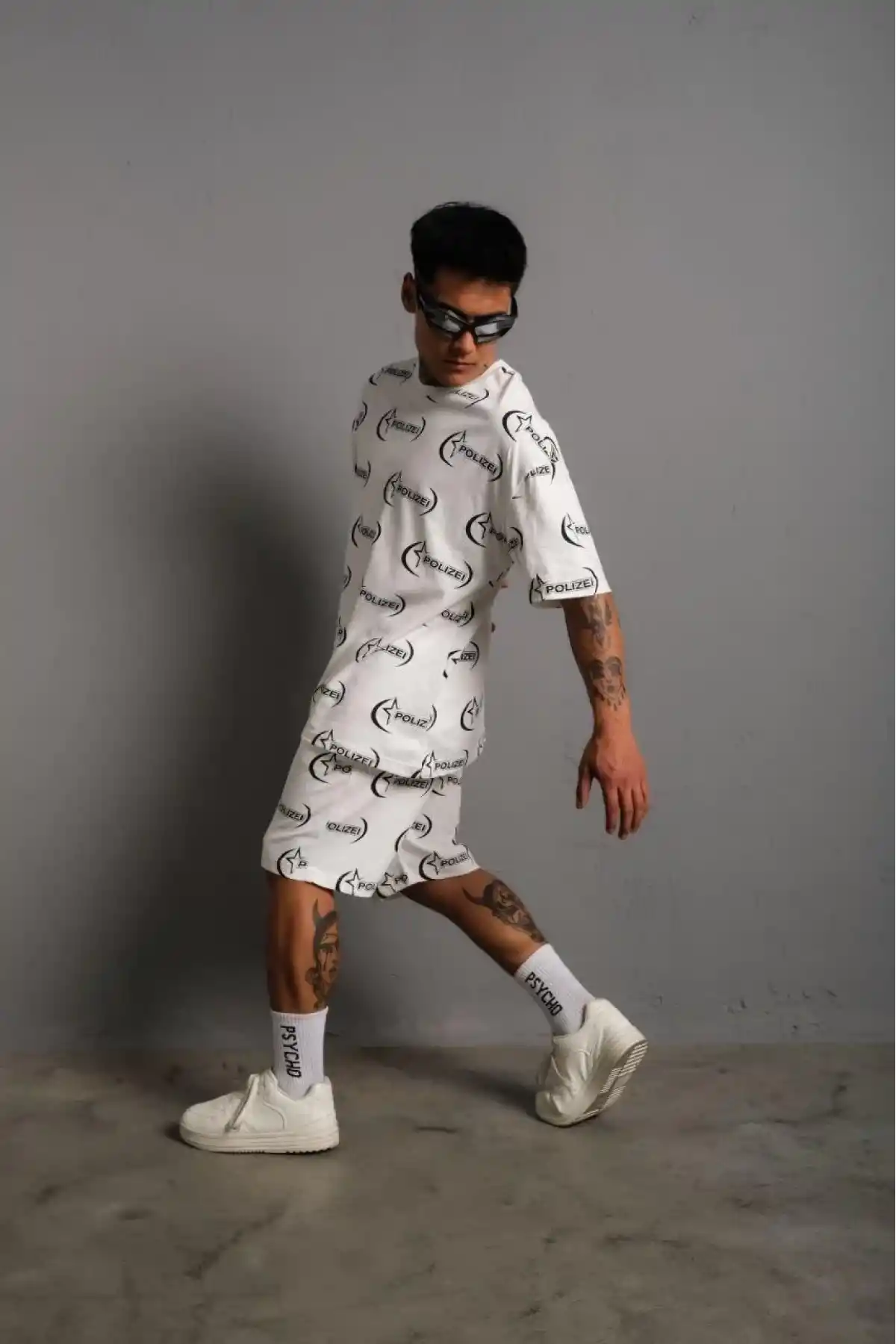 Erkek Baskılı İkili Şortlu Alt-Üst Takım - Beyaz