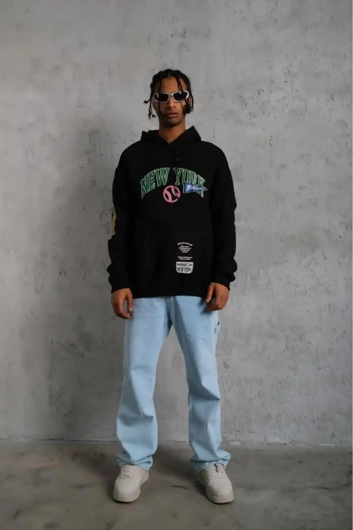 Erkek Baskılı Kapüşonlu Sweatshirt - Siyah