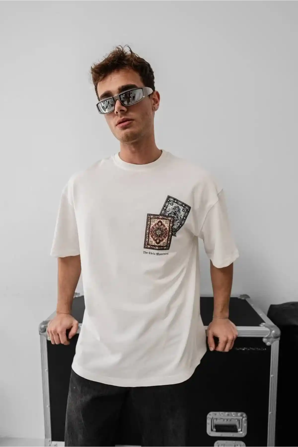 Erkek Baskılı Oversize T-shirt - Beyaz