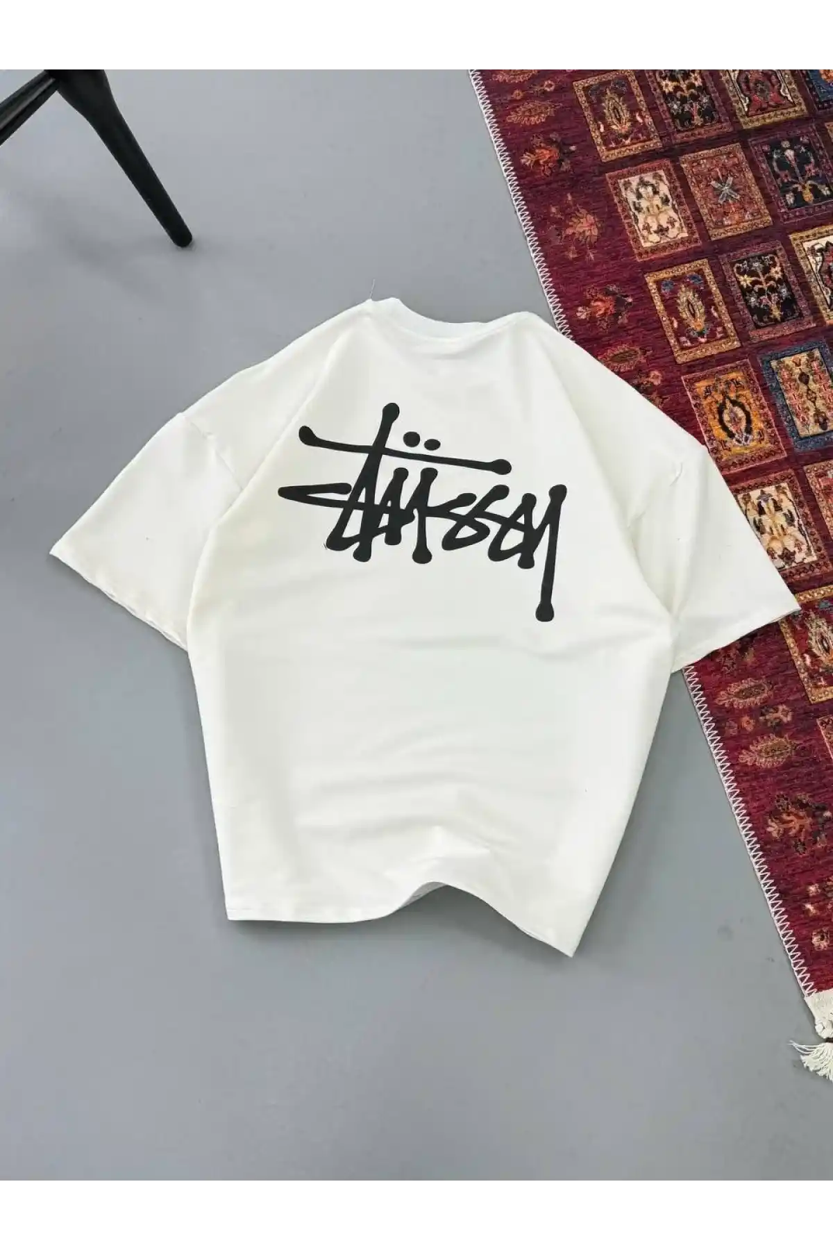 Erkek Baskılı Oversize T-shirt - Beyaz