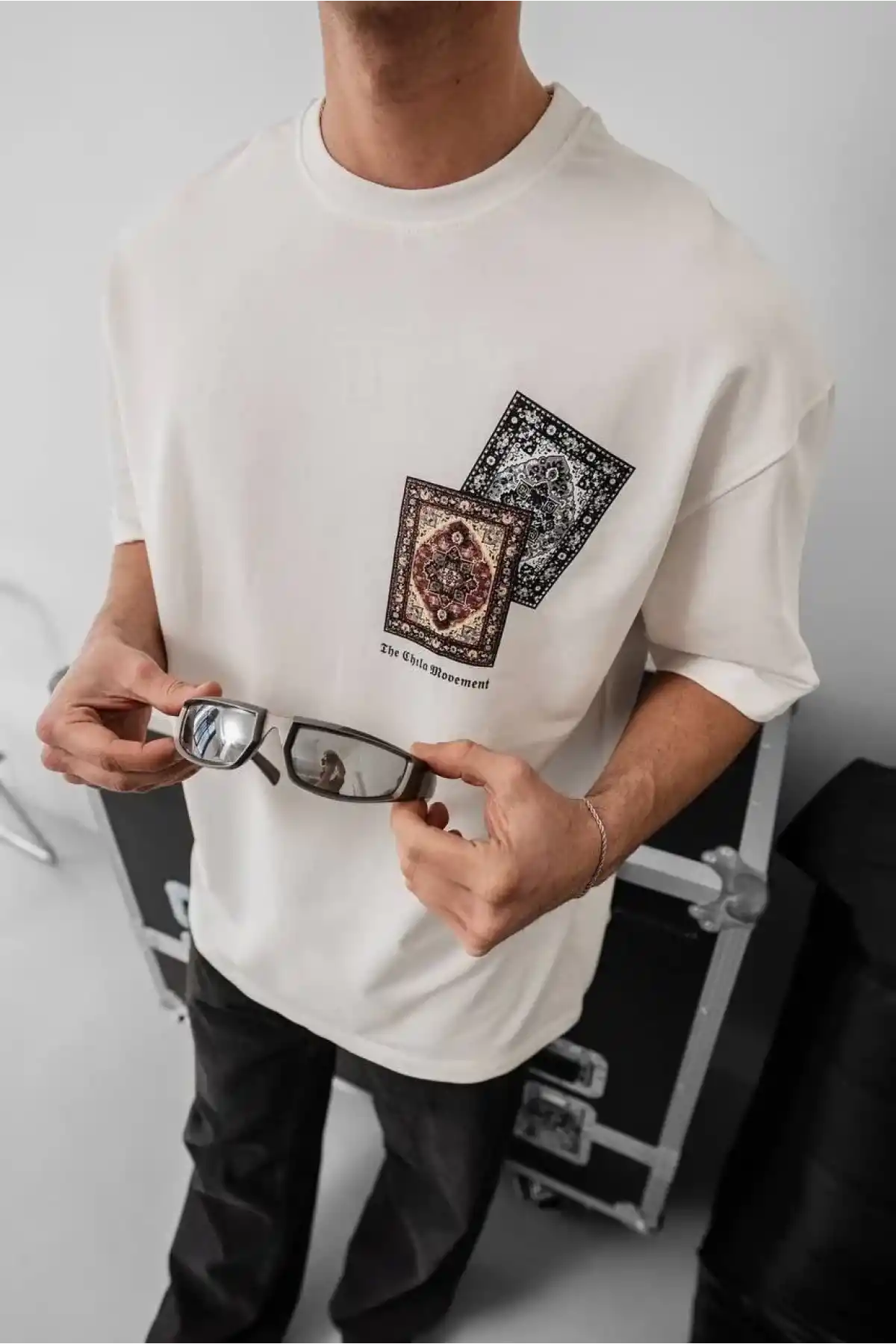 Erkek Baskılı Oversize T-shirt - Beyaz