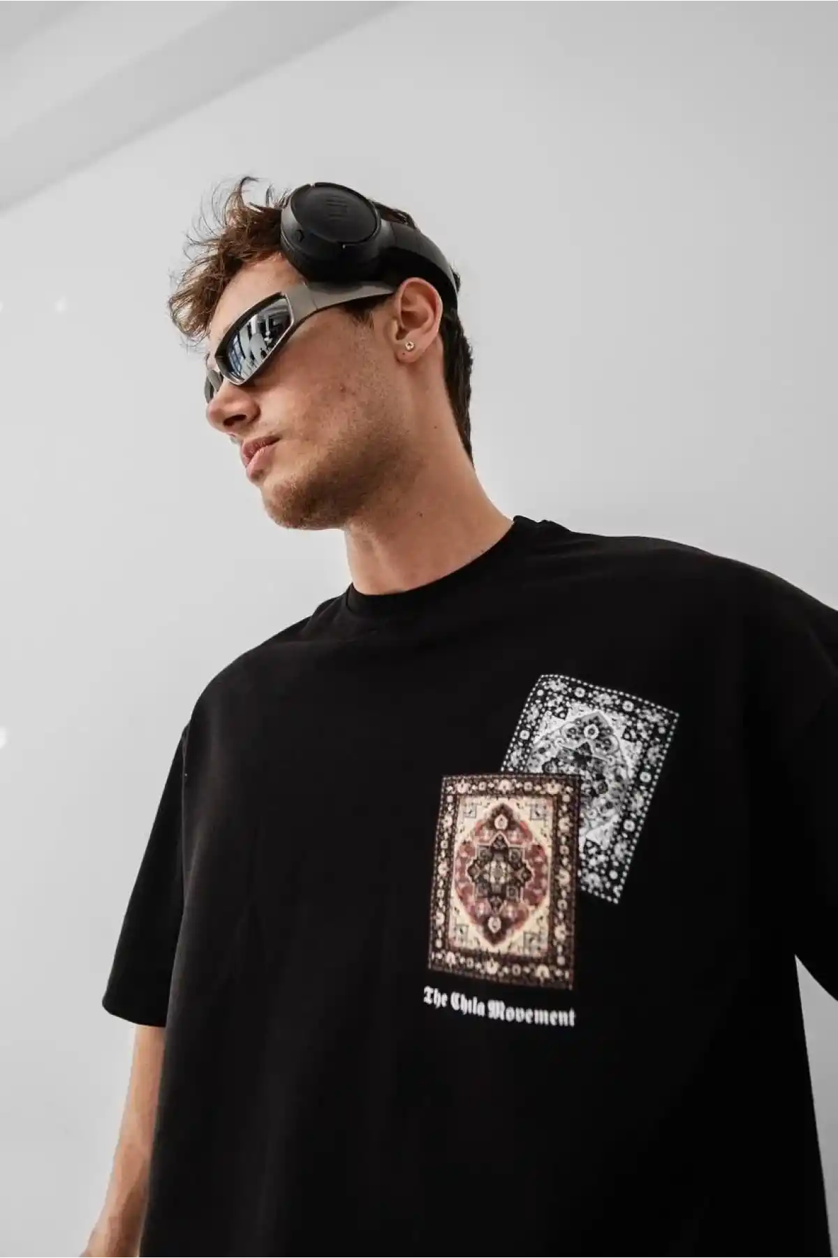 Erkek Baskılı Oversize T-shirt - Siyah