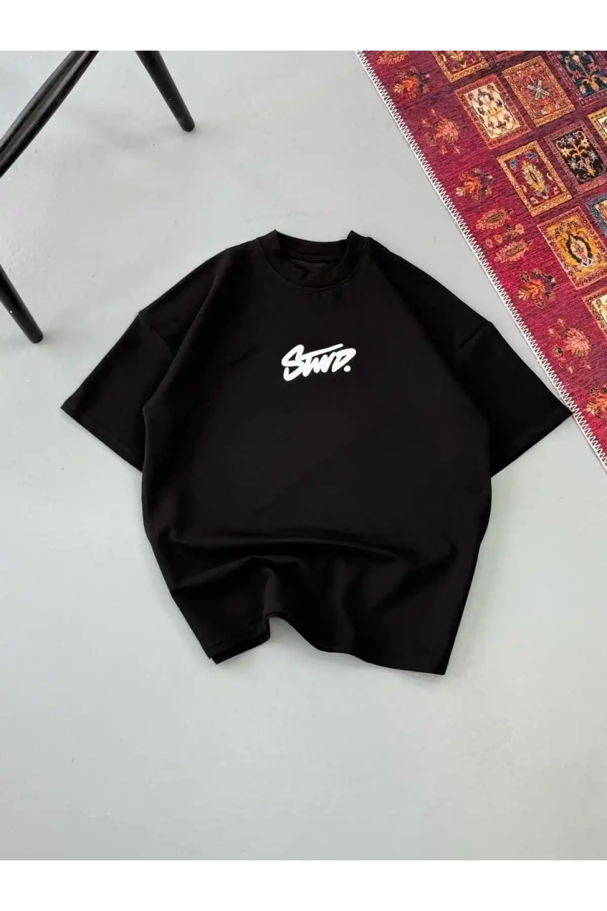 Erkek Baskılı Oversize T-shirt - Siyah