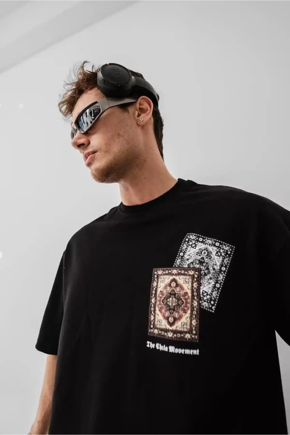 Erkek Baskılı Oversize T-shirt - Siyah