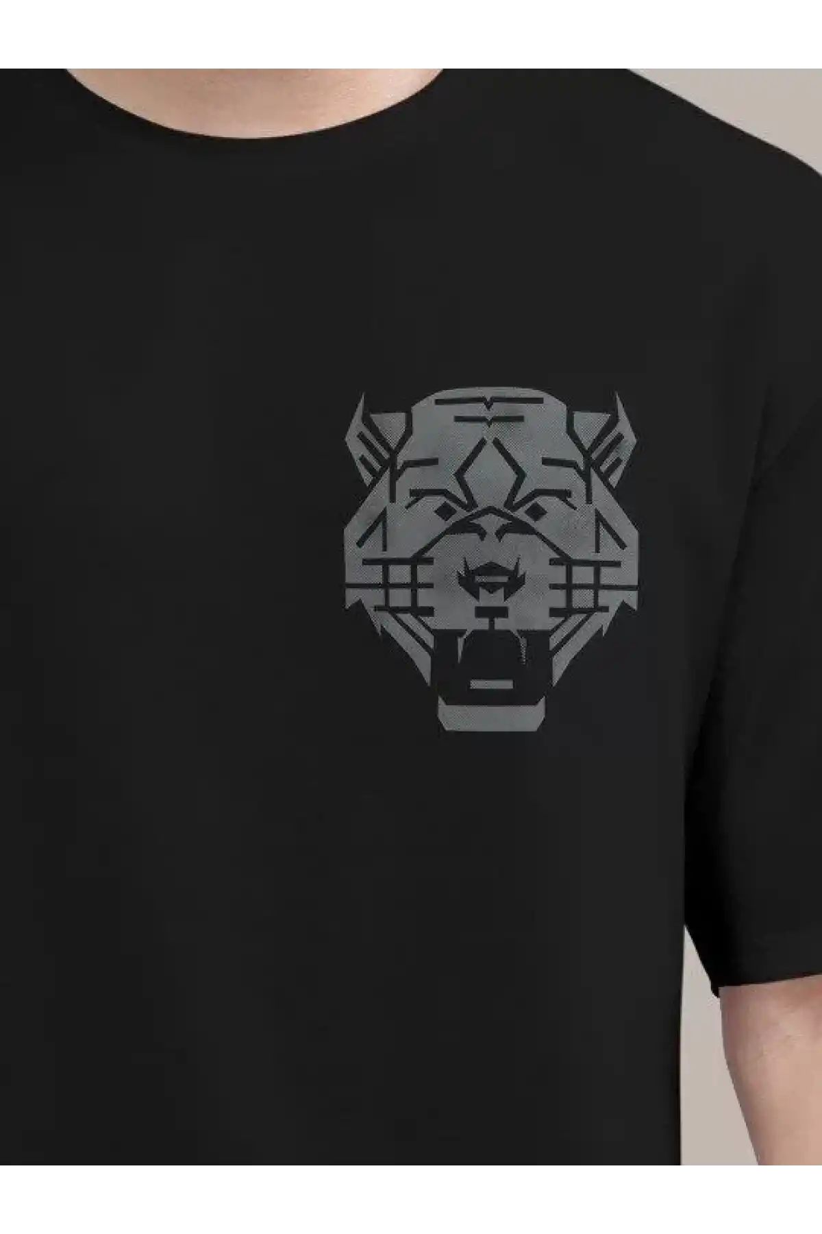 Erkek Baskılı Oversize T-shirt - Siyah