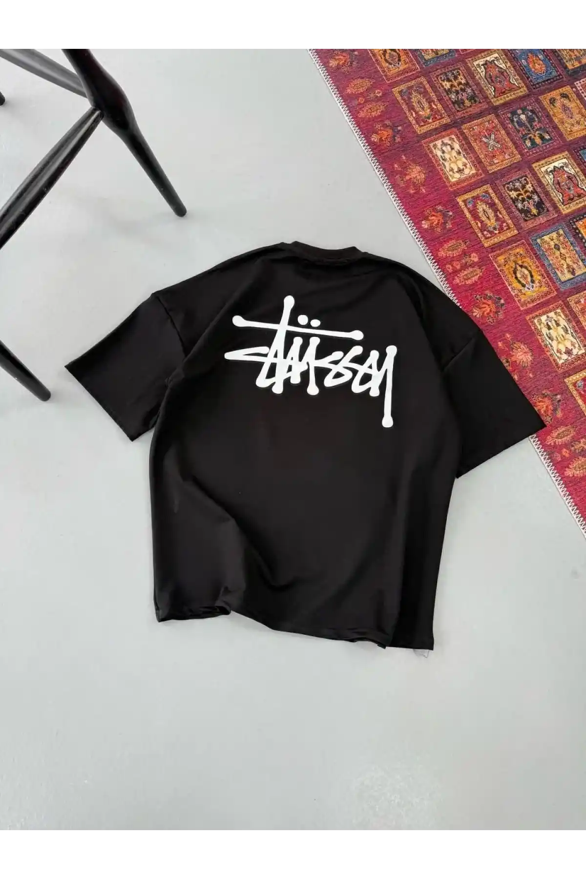 Erkek Baskılı Oversize T-shirt - Siyah