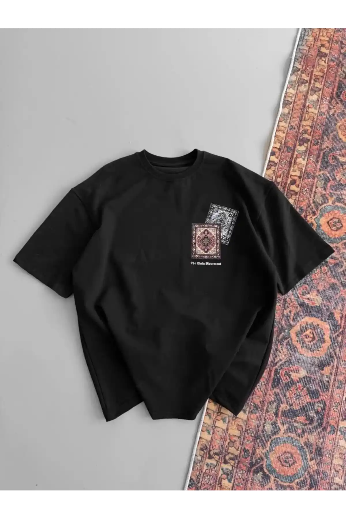 Erkek Baskılı Oversize T-shirt - Siyah