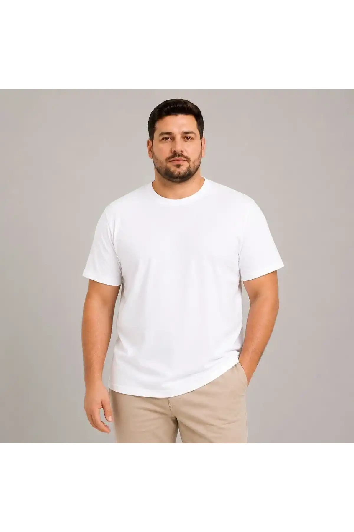 Erkek Battal Big Size Basic Tişört Bisiklet Yaka Rahat Kalıp T-Shirt - Beyaz