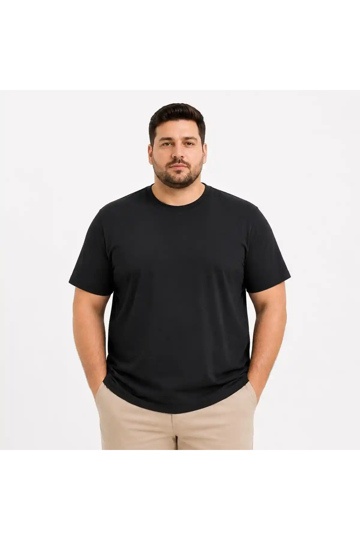 Erkek Battal Big Size Basic Tişört Bisiklet Yaka Rahat Kalıp T-Shirt - Siyah