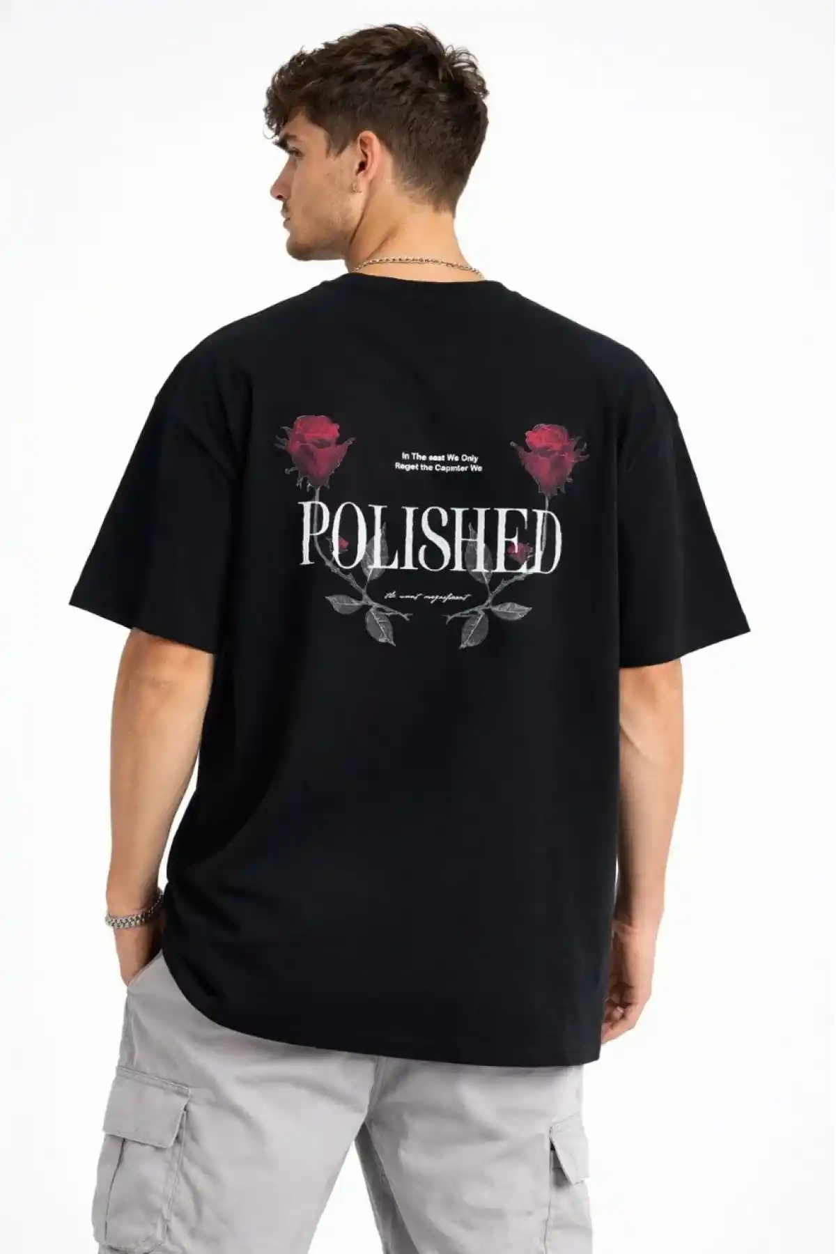 Erkek Bisiklet Yaka Baskılı  Kısa Kollu Tişört Streetwear Günlük Basic Pamuklu T-shirt - Siyah