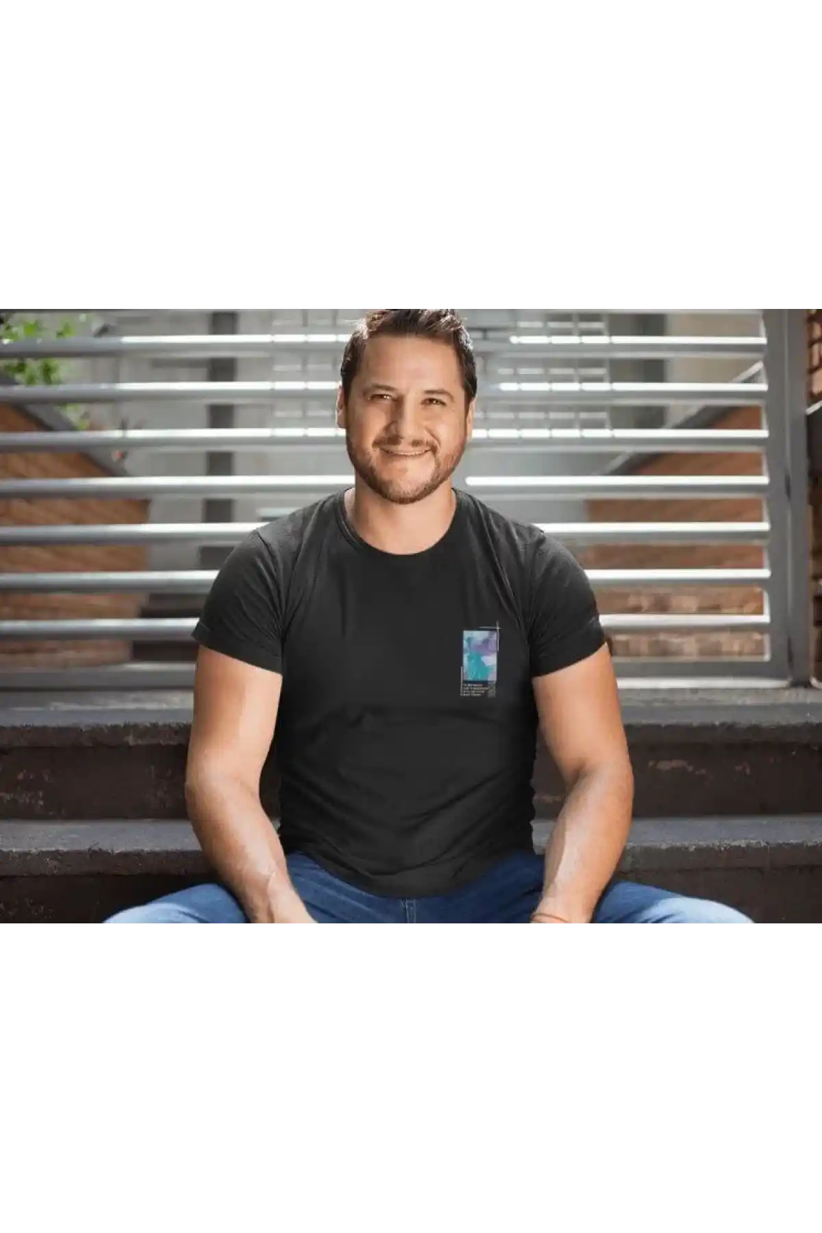 Erkek Bisiklet Yaka Baskılı Oversize T-Shirt - Siyah