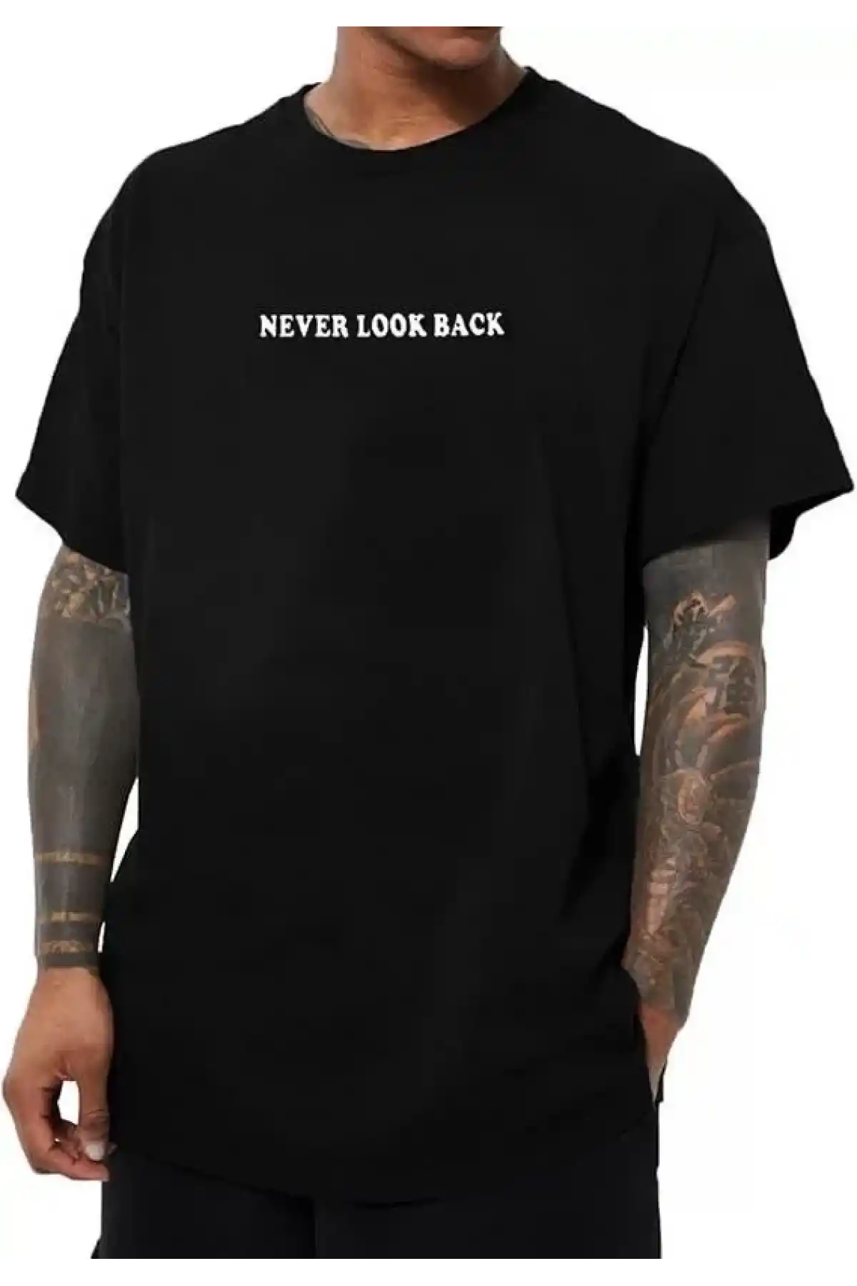 Erkek Bisiklet Yaka Kısa Kol Baskılı T-shirt - Siyah