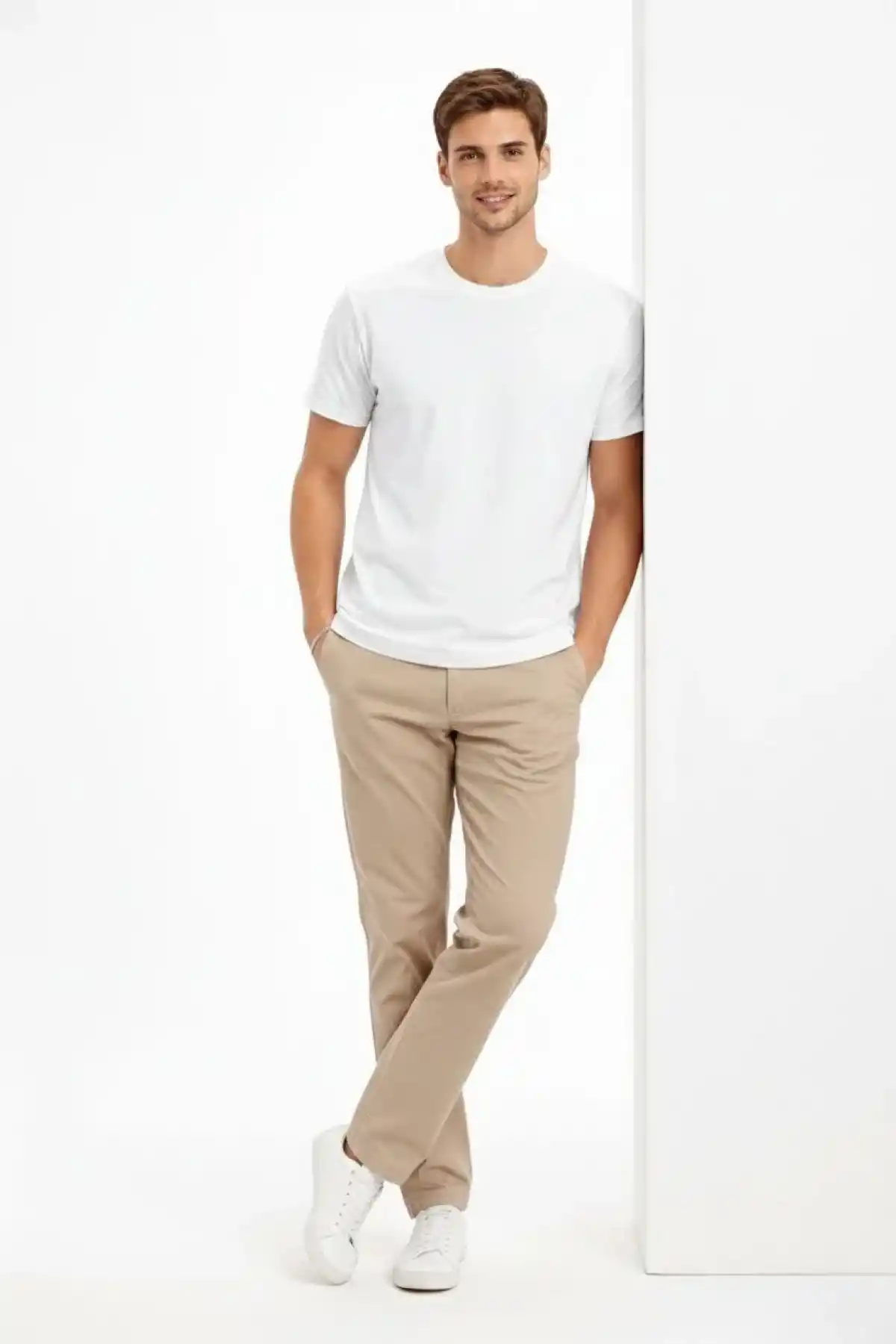 Erkek Bisiklet Yaka Tişört Regular Kalıp Basic Pamuklu Günlük Kullanım T-shirt - Beyaz