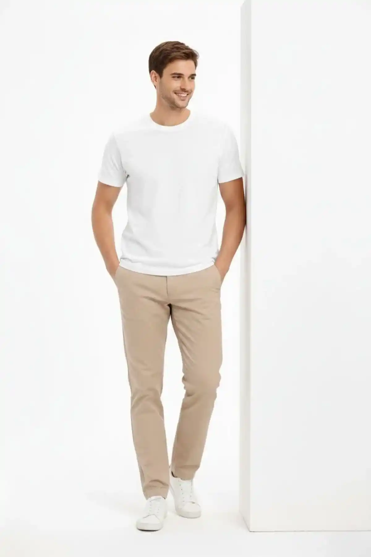 Erkek Bisiklet Yaka Tişört Regular Kalıp Basic Pamuklu Günlük Kullanım T-shirt - Beyaz