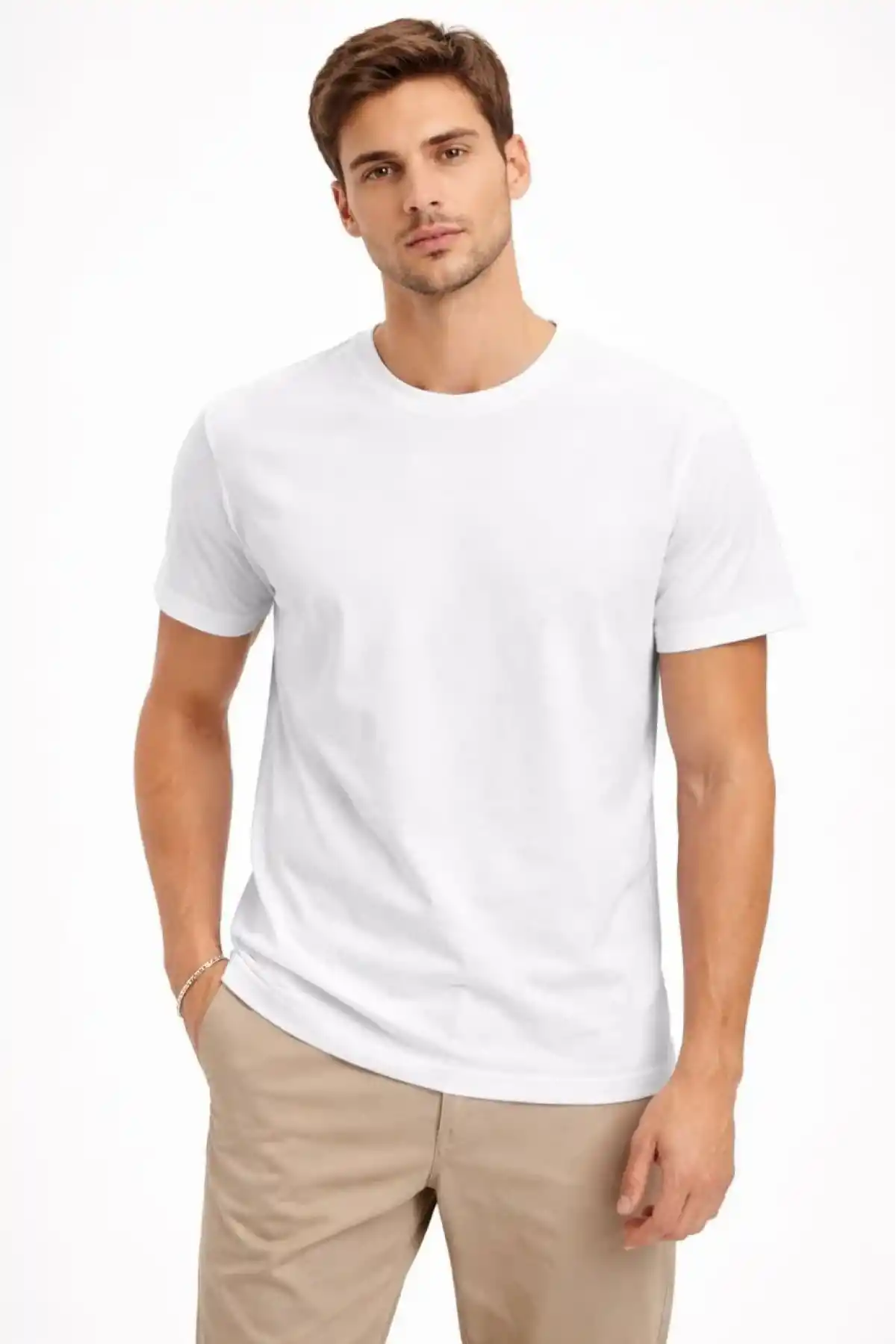 Erkek Bisiklet Yaka Tişört Regular Kalıp Basic Pamuklu Günlük Kullanım T-shirt - Beyaz