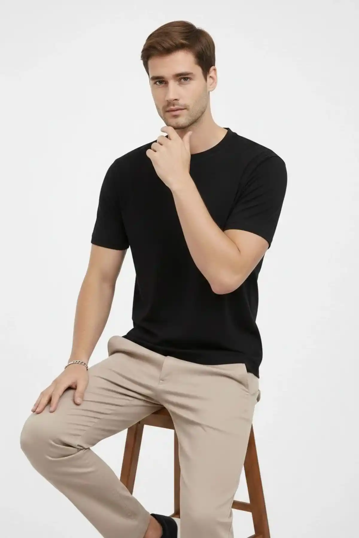 Erkek Bisiklet Yaka Tişört Regular Kalıp Basic Pamuklu Günlük Kullanım T-shirt - Siyah