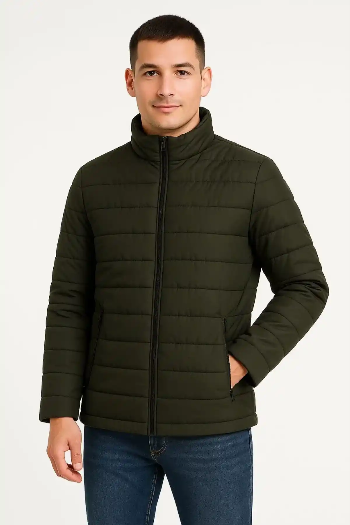 Erkek Bomber Mont Ceket – Su İtici Kumaş, Kapitone Astarlı, Fermuarlı, Kışlık - Haki