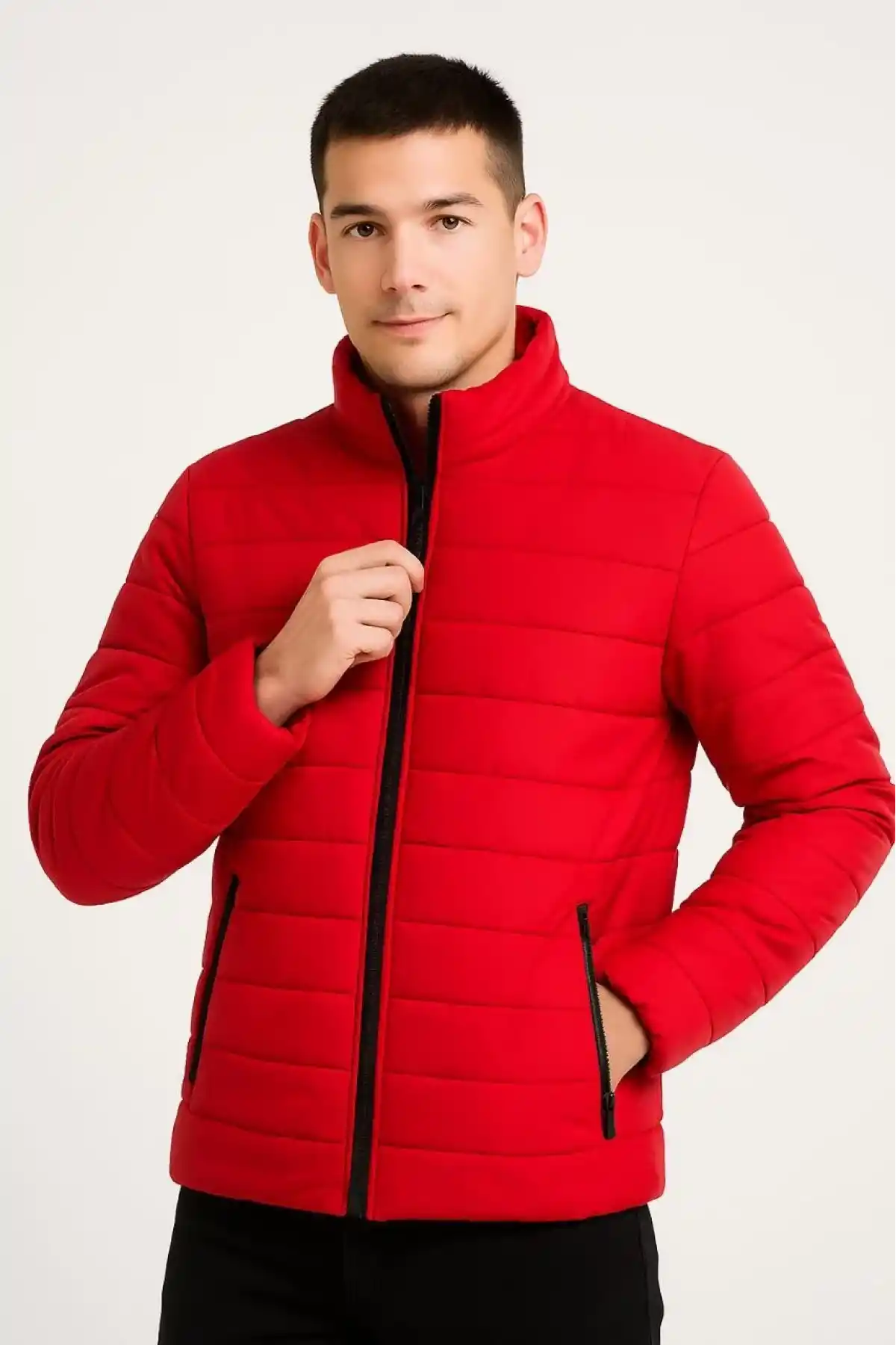 Erkek Bomber Mont Ceket – Su İtici Kumaş, Kapitone Astarlı, Fermuarlı, Kışlık - Kırmızı