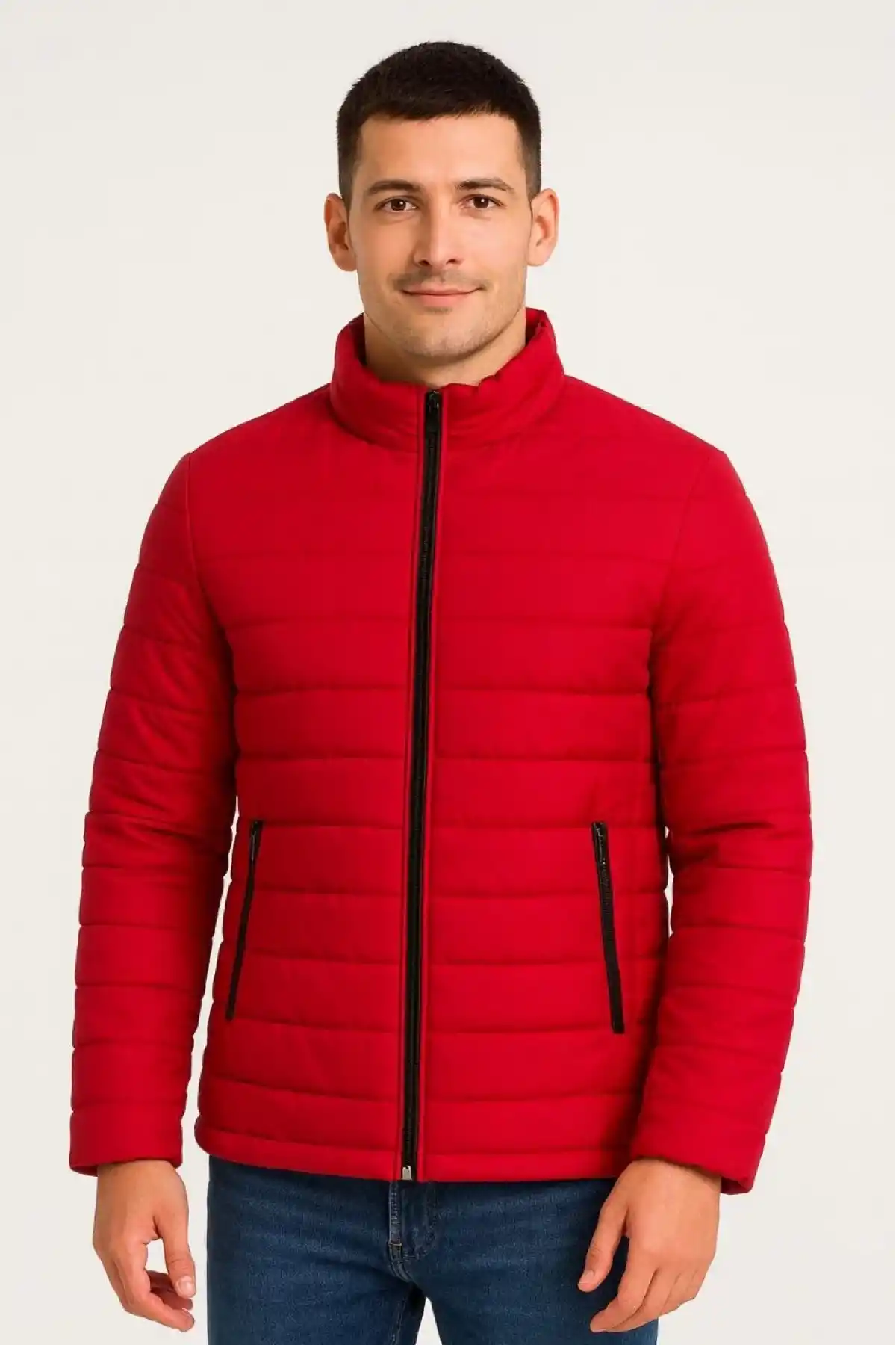 Erkek Bomber Mont Ceket – Su İtici Kumaş, Kapitone Astarlı, Fermuarlı, Kışlık - Kırmızı