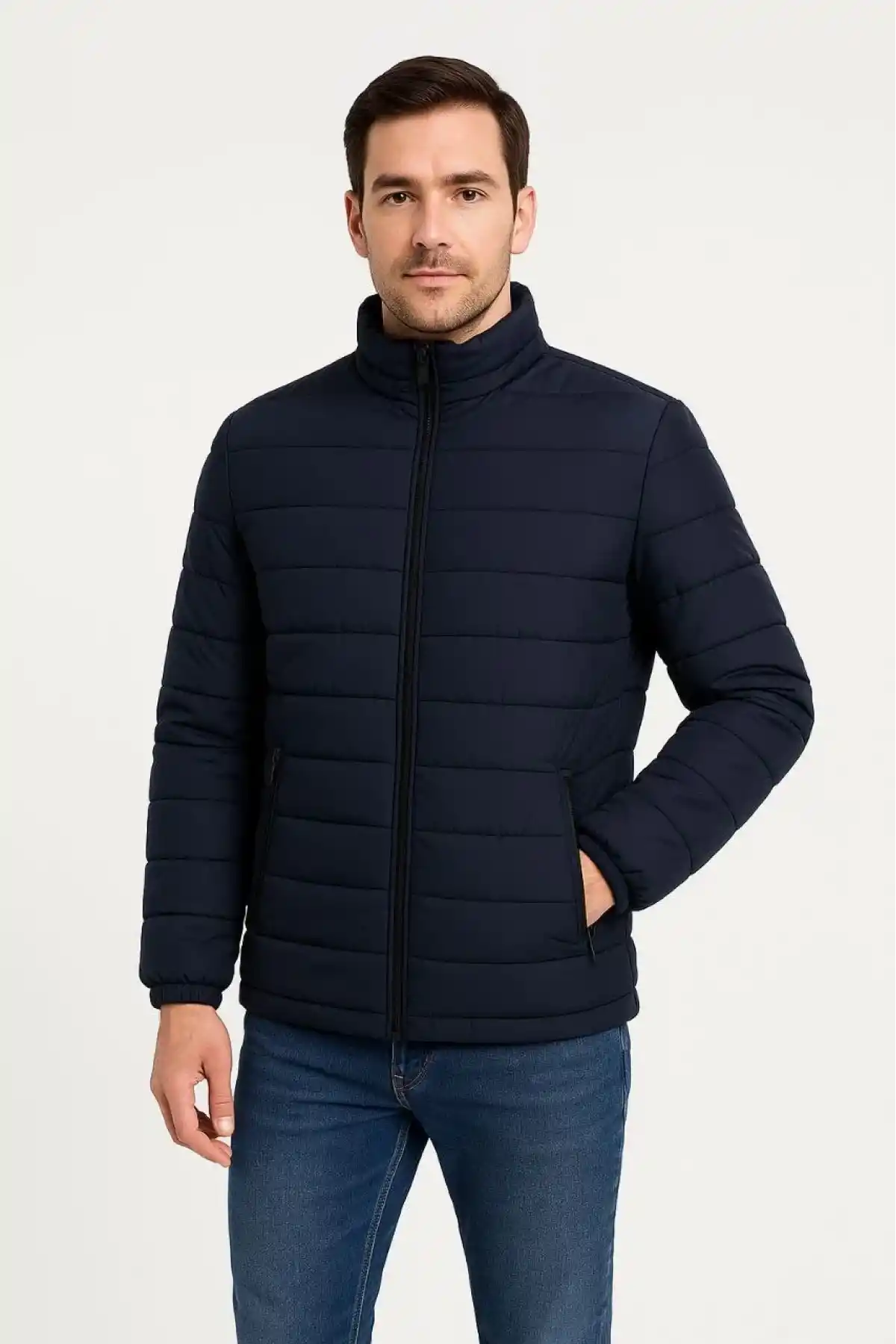 Erkek Bomber Mont Ceket – Su İtici Kumaş, Kapitone Astarlı, Fermuarlı, Kışlık - Lacivert