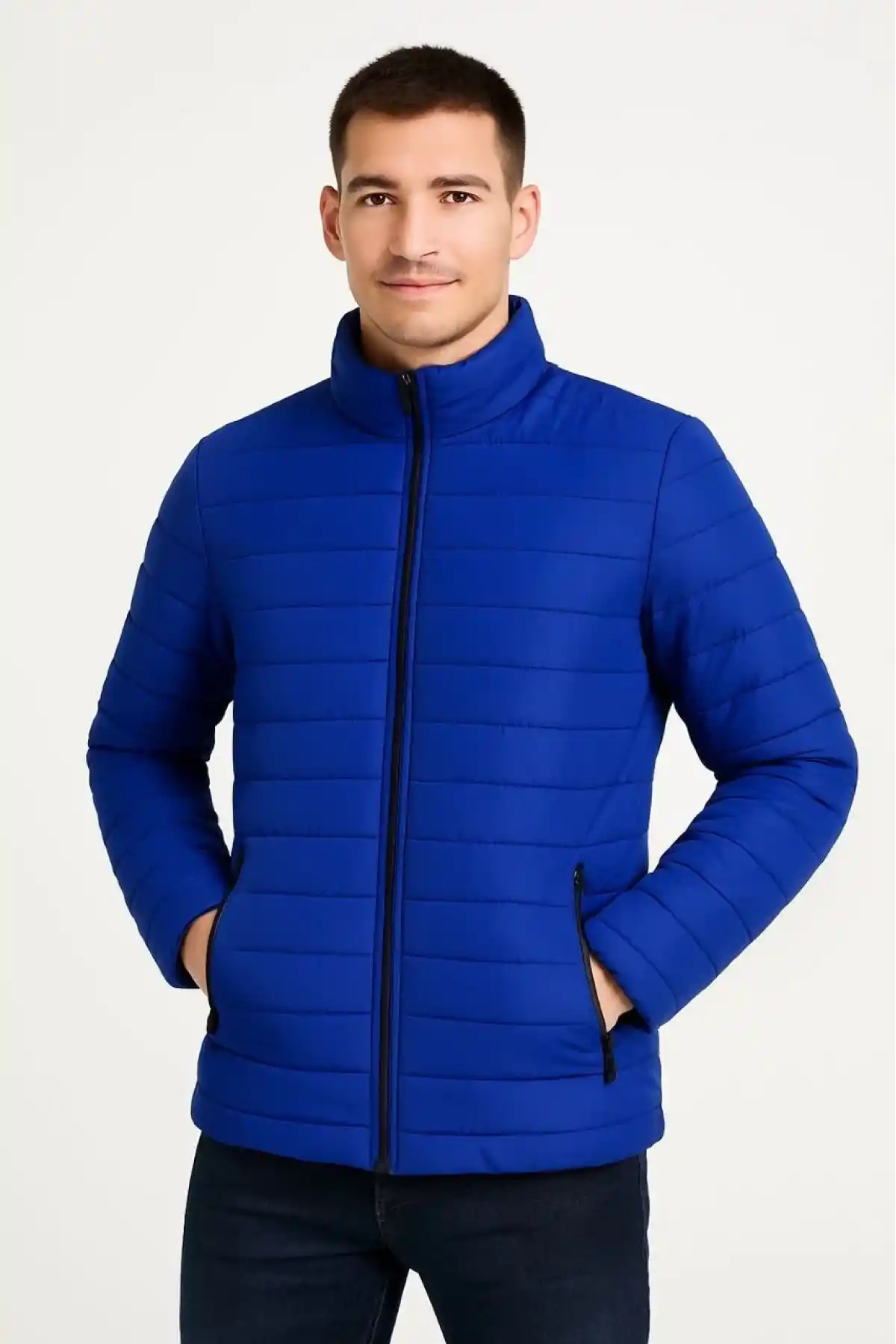 Erkek Bomber Mont Ceket – Su İtici Kumaş, Kapitone Astarlı, Fermuarlı, Kışlık - Saks Mavisi