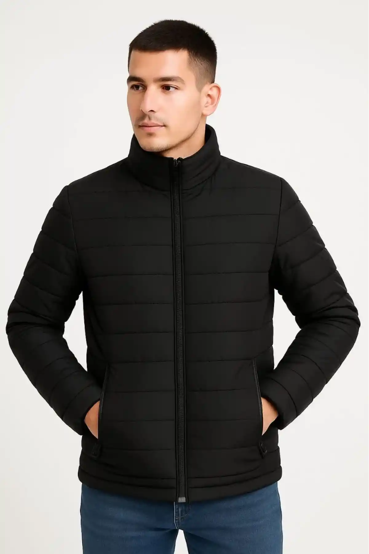 Erkek Bomber Mont Ceket – Su İtici Kumaş, Kapitone Astarlı, Fermuarlı, Kışlık - Siyah