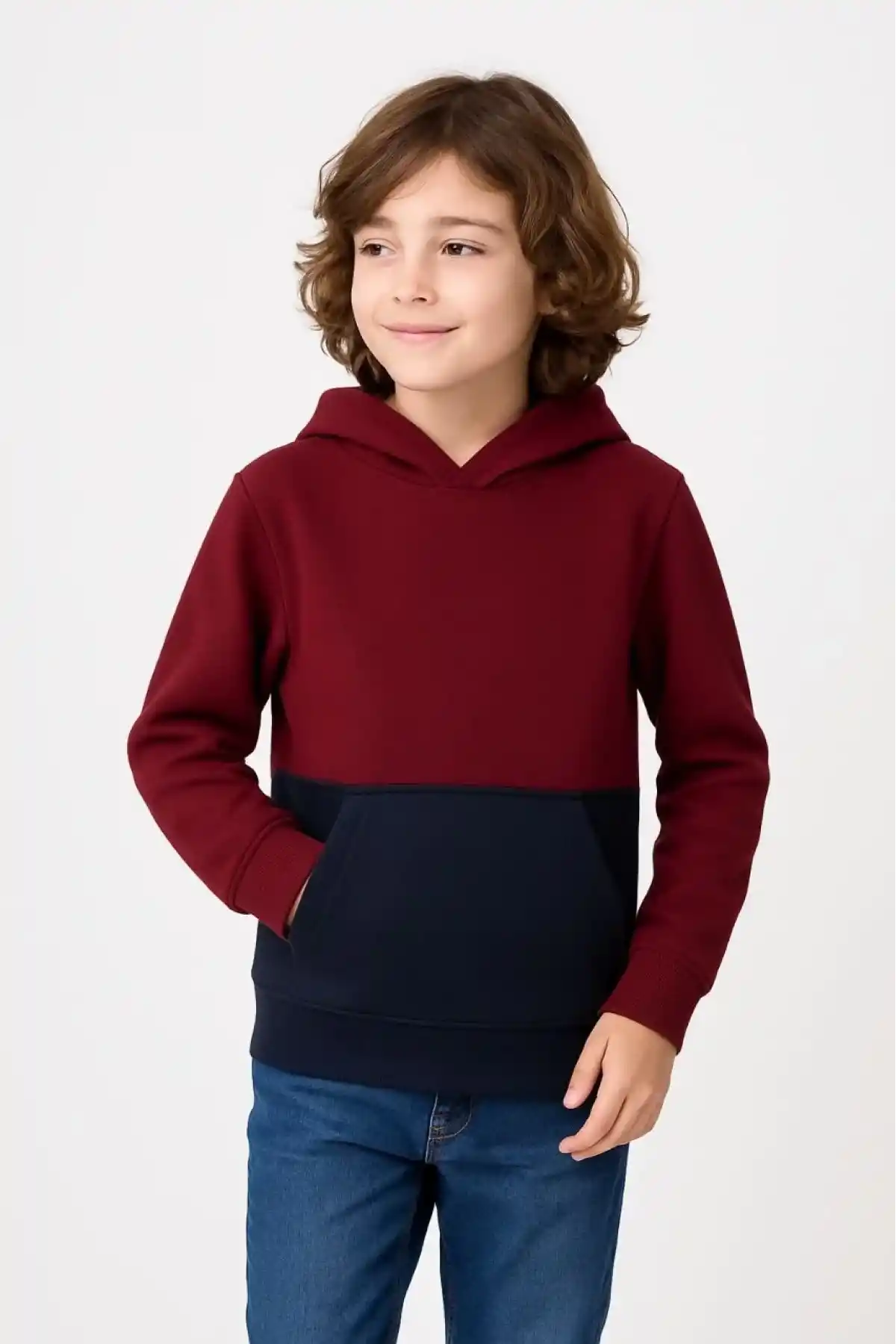 Erkek Çocuk Kapüşonlu Kanguru Cepli Parçalı SweatShirt - Renkli