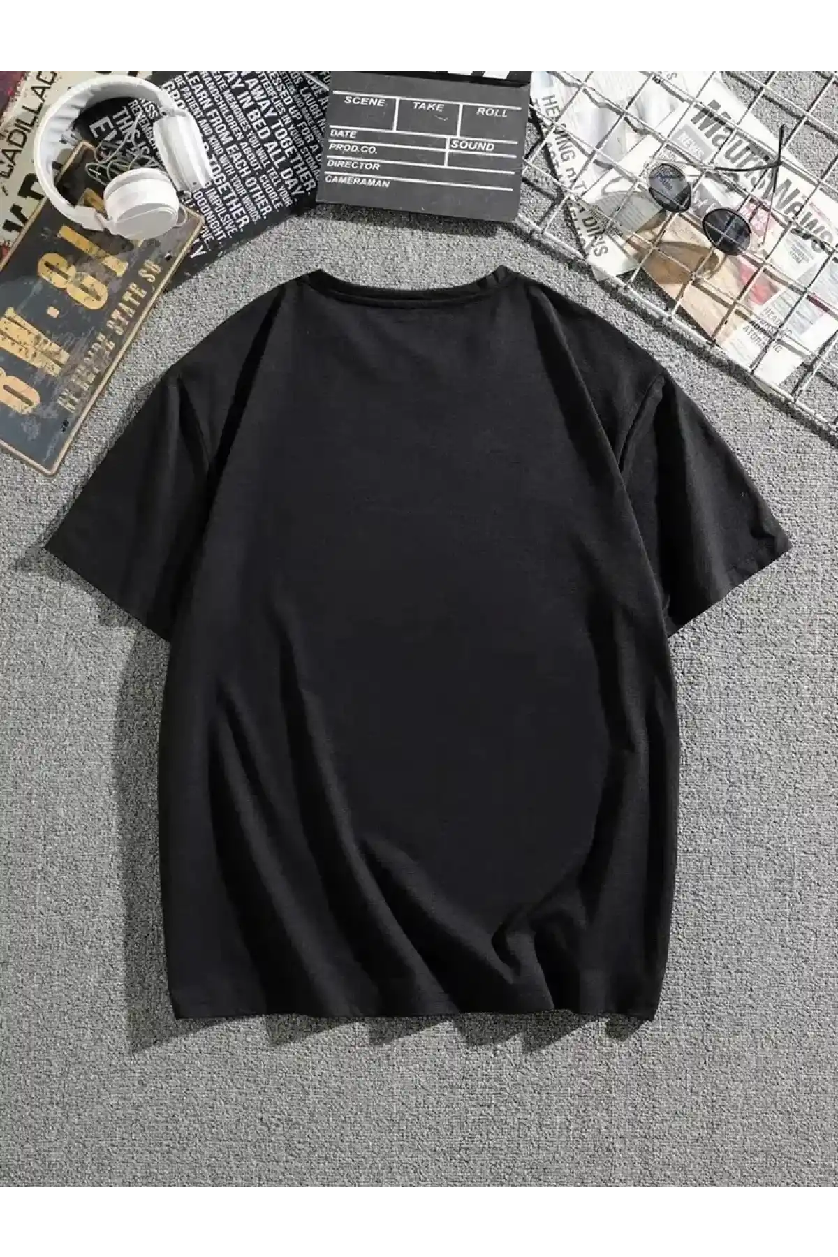 Erkek Dağ Grafikli Tişört, Yaz için Büyük Beden Rahat T-shirt - Siyah