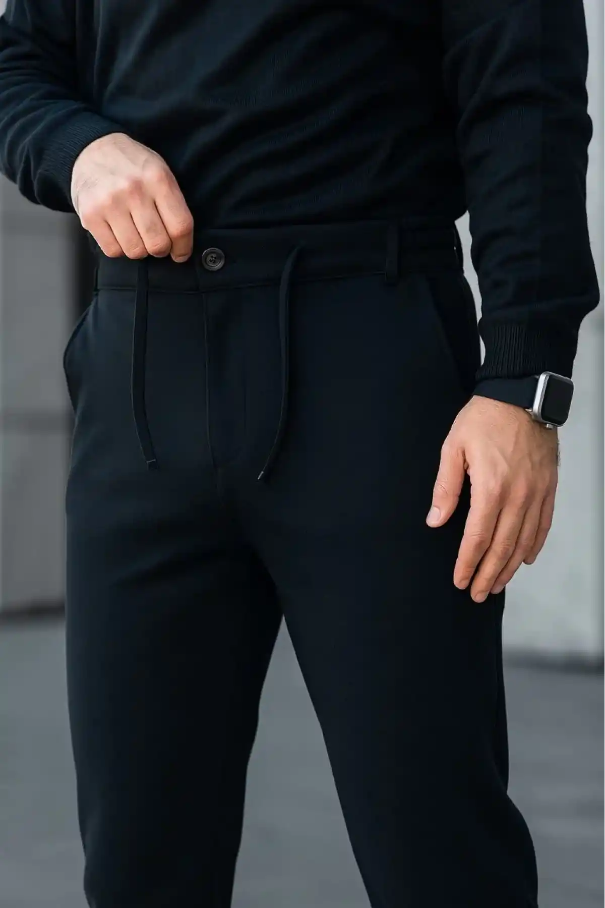 Erkek Diagonel Mikro dokulu Cepli Pantolon - Siyah