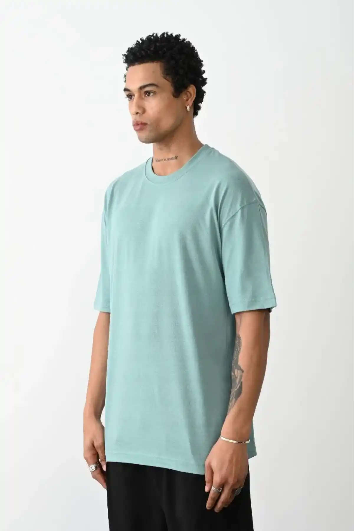 Erkek düz Basic Bisiklet Yaka Kısa kol T-Shirt - Açık Mavi